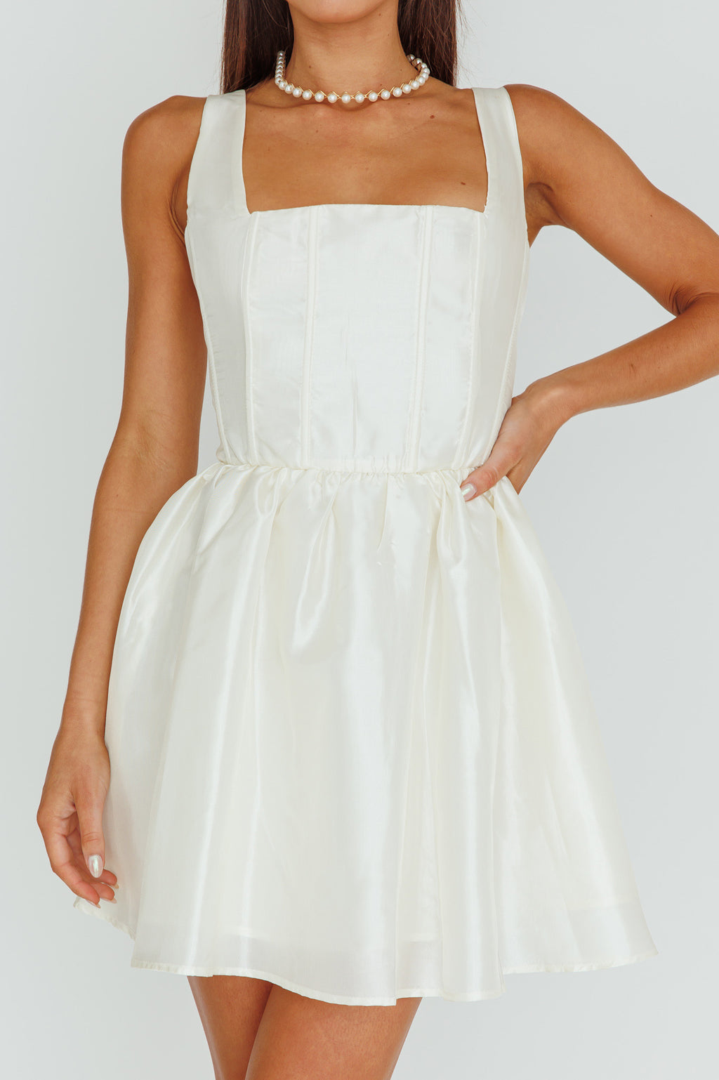 Suri Corset Bust Mini Dress Ivory by Selfie Leslie