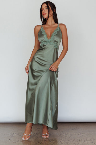 Signature Lace Trim Midi Dress Sage Selfie Leslie Signature Lace Trim Midi Dress Sage Selfie Leslie