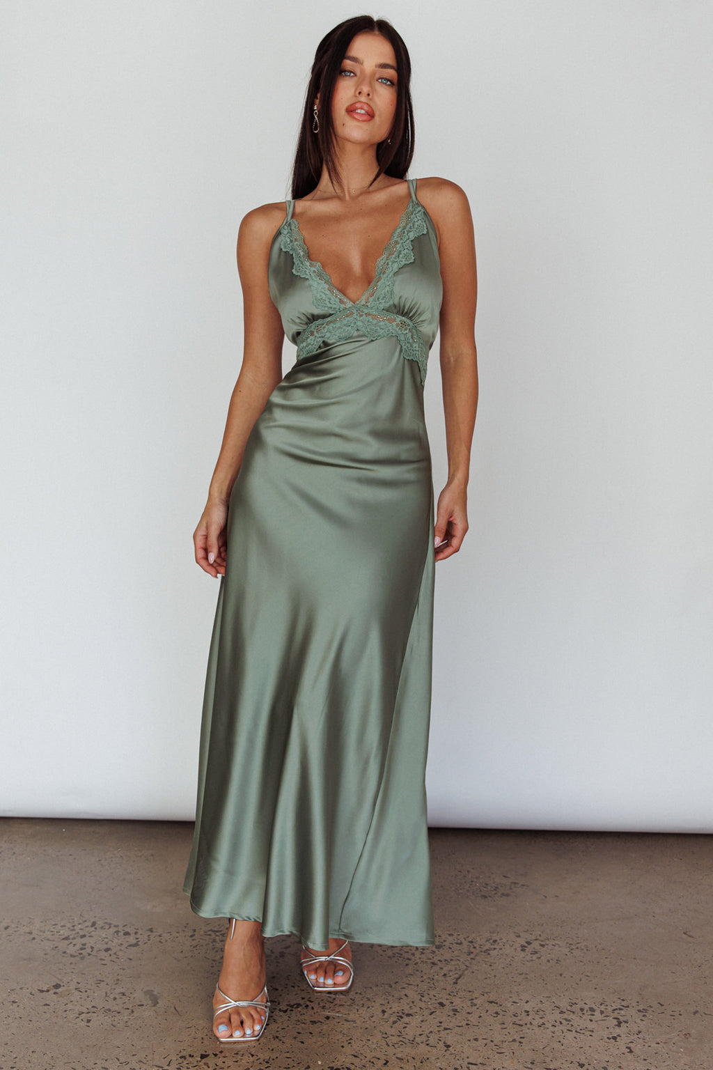 Signature Lace Trim Midi Dress Sage by Selfie Leslie