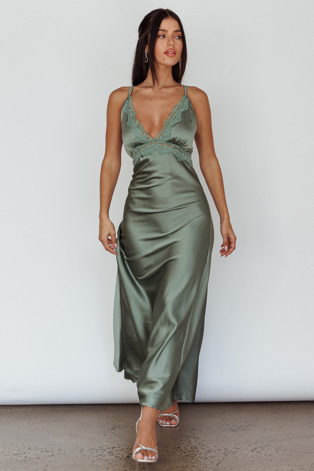 Signature Lace Trim Midi Dress Sage by Selfie Leslie
