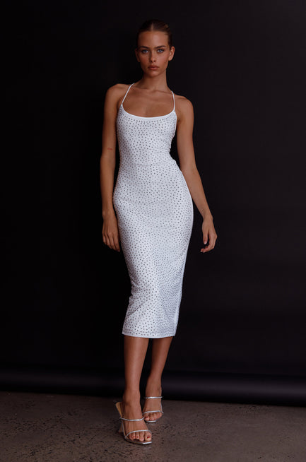 Goodnight Kiss Strappy Back Embellished Midi Dress Black