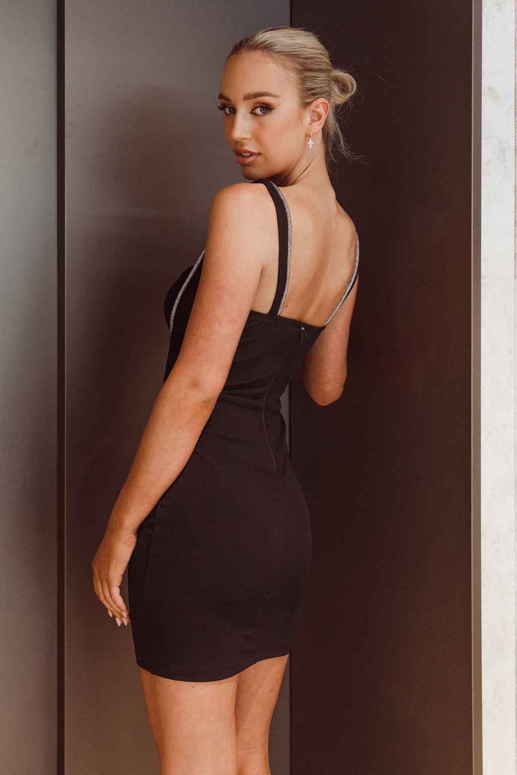 En Pointe Diamante Rope Mini Dress Black by Selfie Leslie