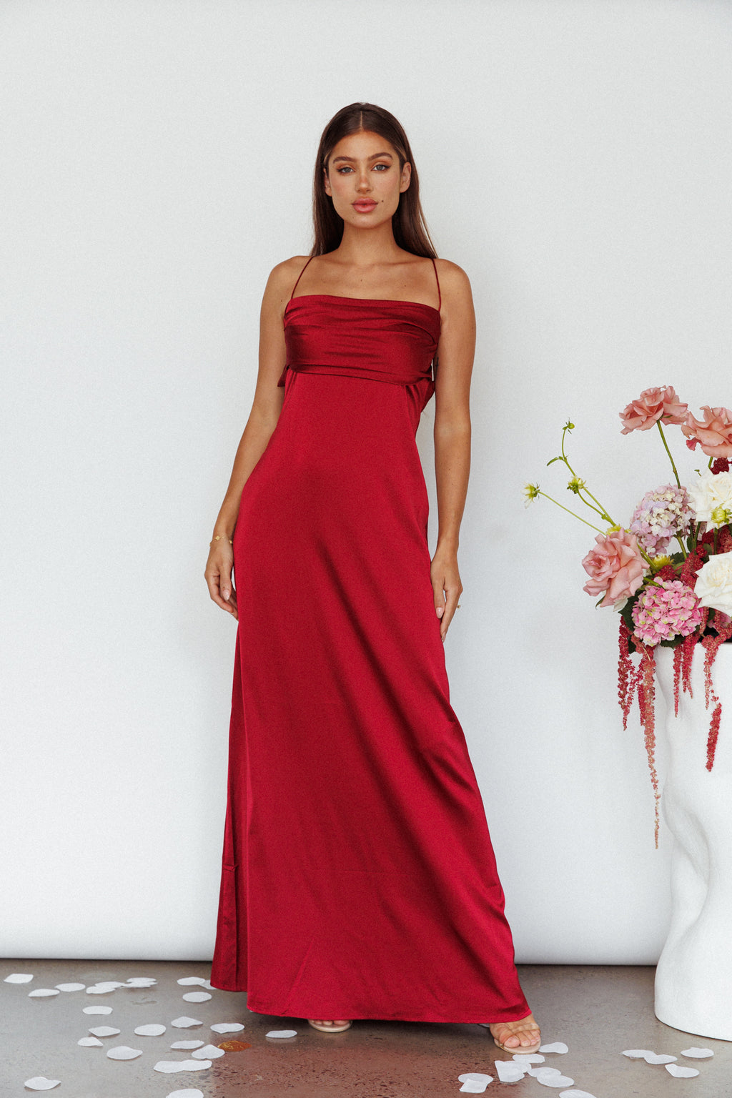 Love Letters Strappy Cowl Back Dress Burgundy by Selfie Leslie
