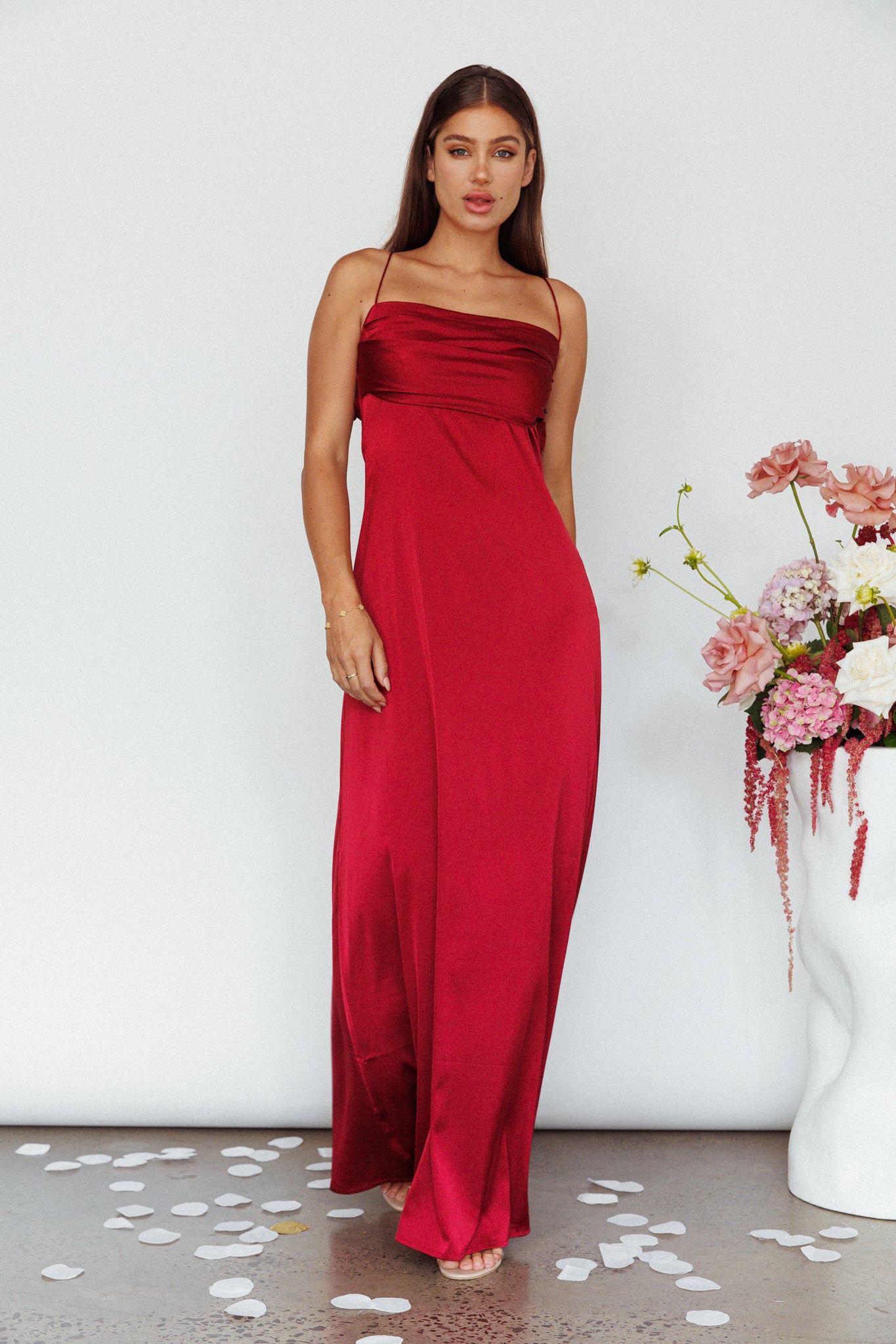 Love Letters Strappy Cowl Back Dress Burgundy by Selfie Leslie