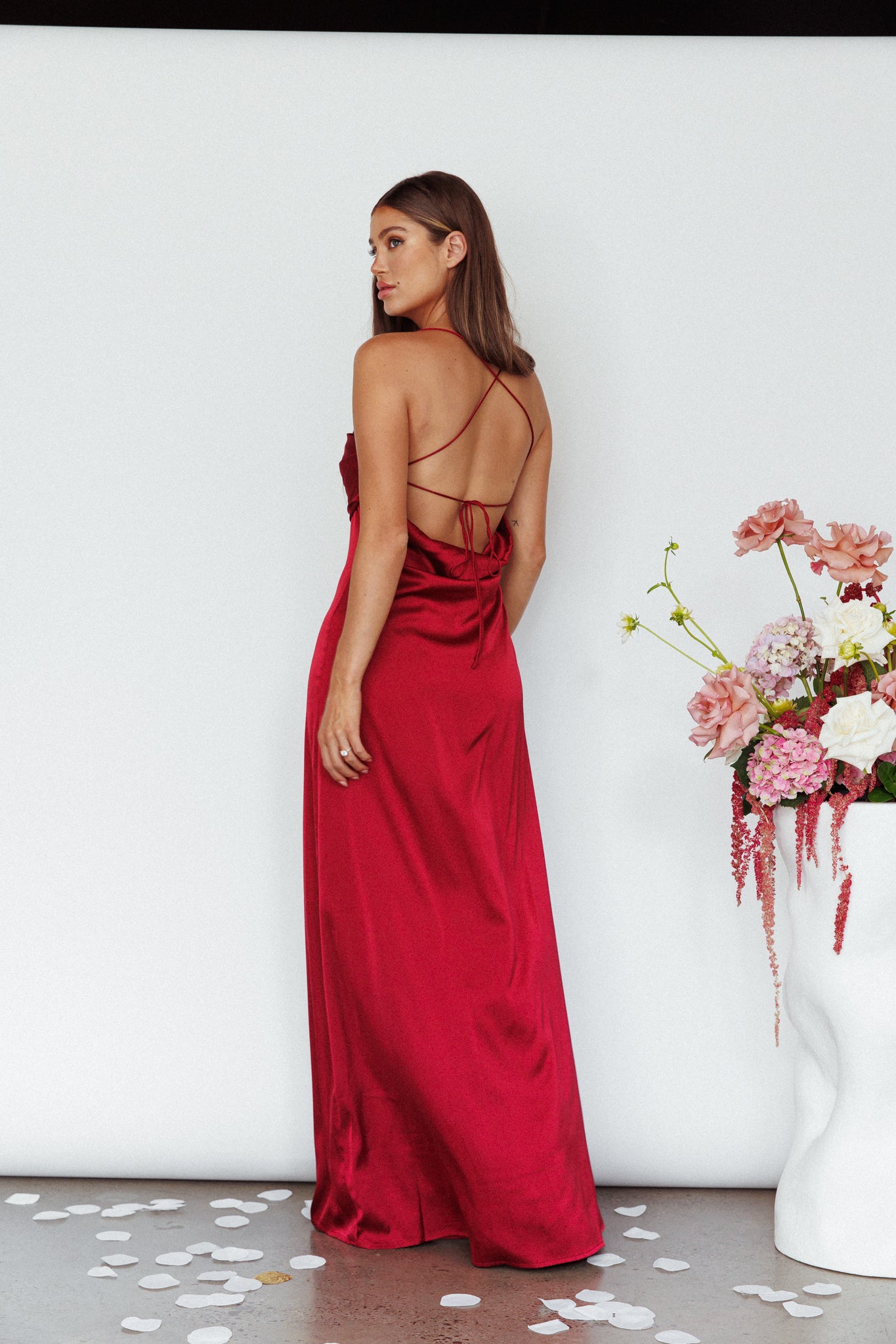 Love Letters Strappy Cowl Back Dress Burgundy by Selfie Leslie