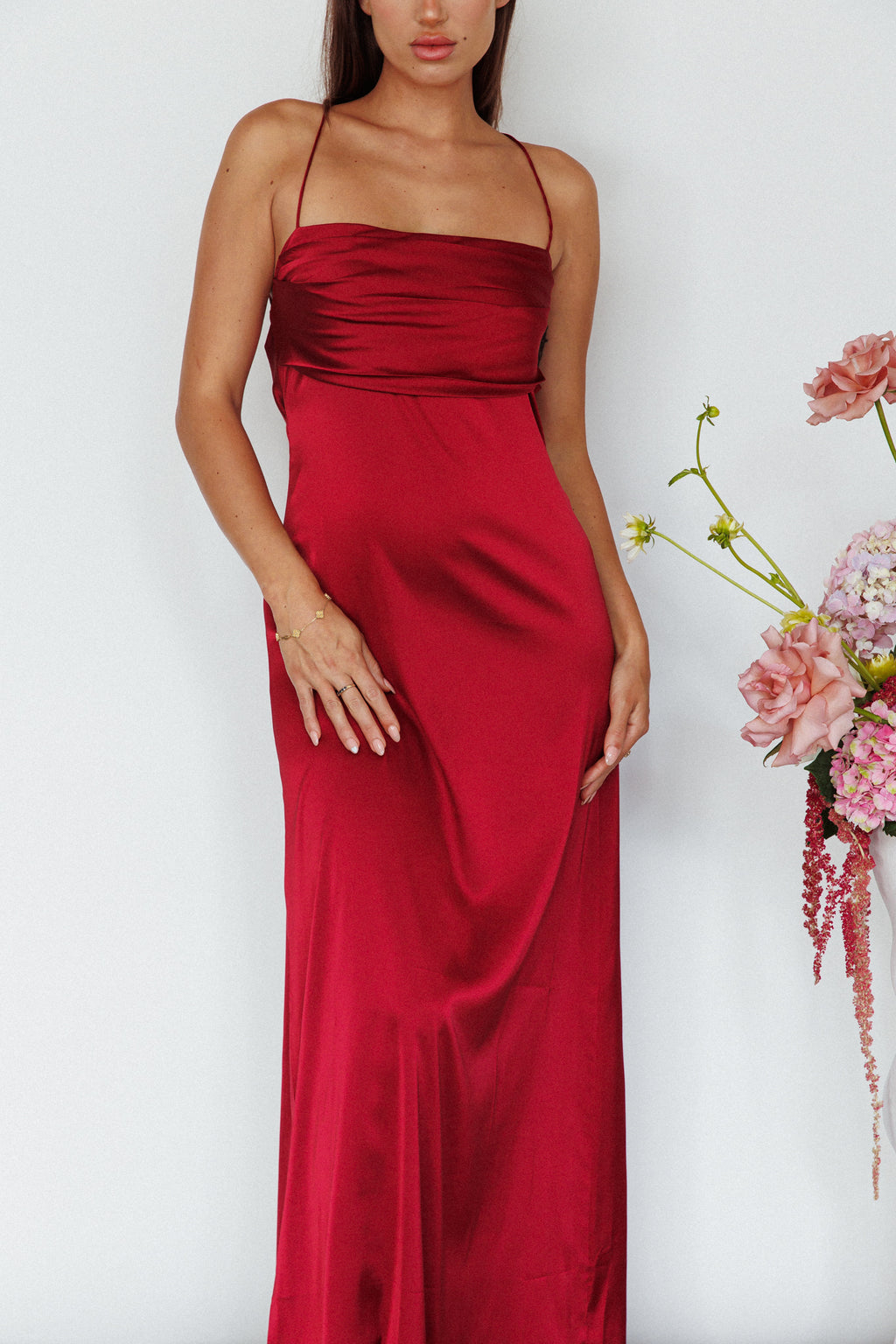 Love Letters Strappy Cowl Back Dress Burgundy by Selfie Leslie
