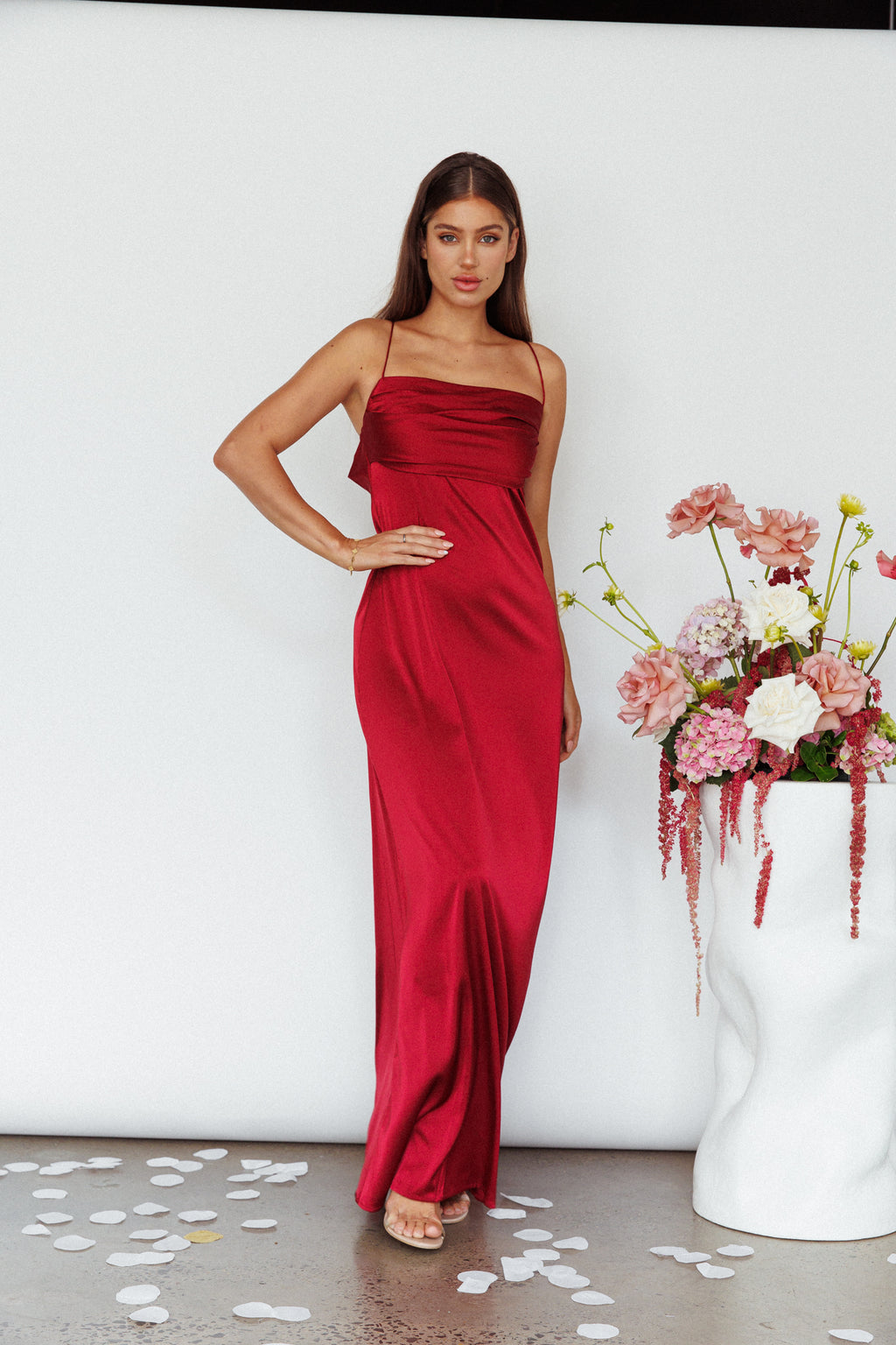 Love Letters Strappy Cowl Back Dress Burgundy by Selfie Leslie