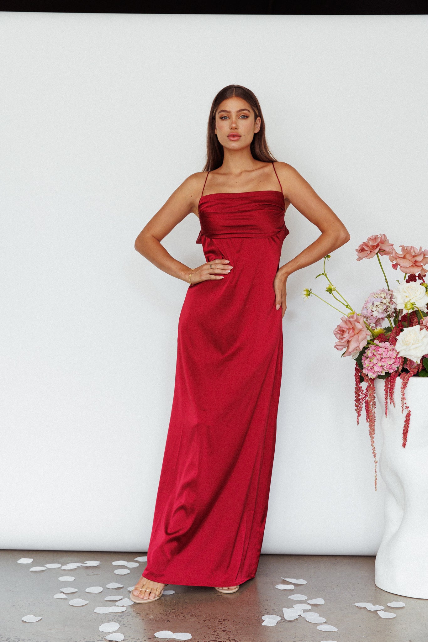 Love Letters Strappy Cowl Back Dress Burgundy by Selfie Leslie