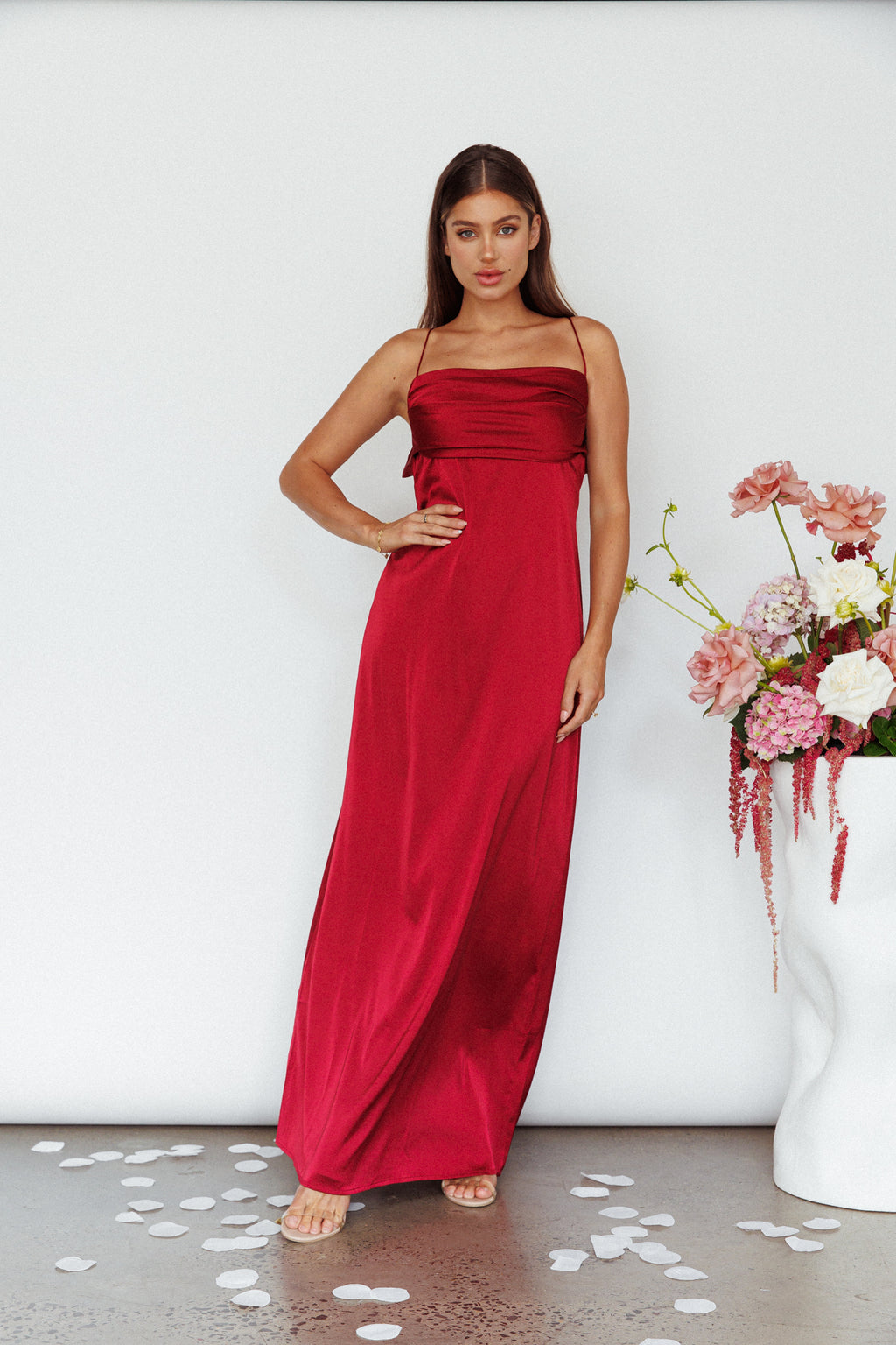 Love Letters Strappy Cowl Back Dress Burgundy by Selfie Leslie