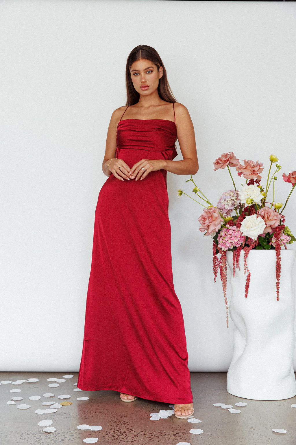 Love Letters Strappy Cowl Back Dress Burgundy by Selfie Leslie