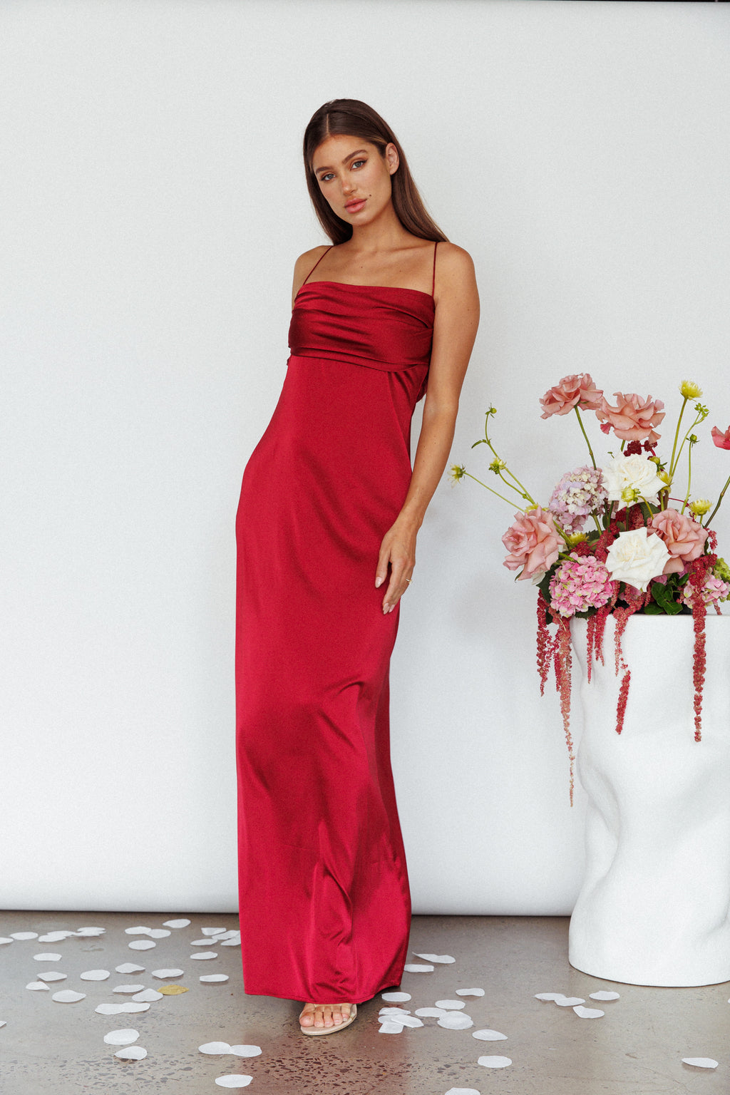 Love Letters Strappy Cowl Back Dress Burgundy by Selfie Leslie