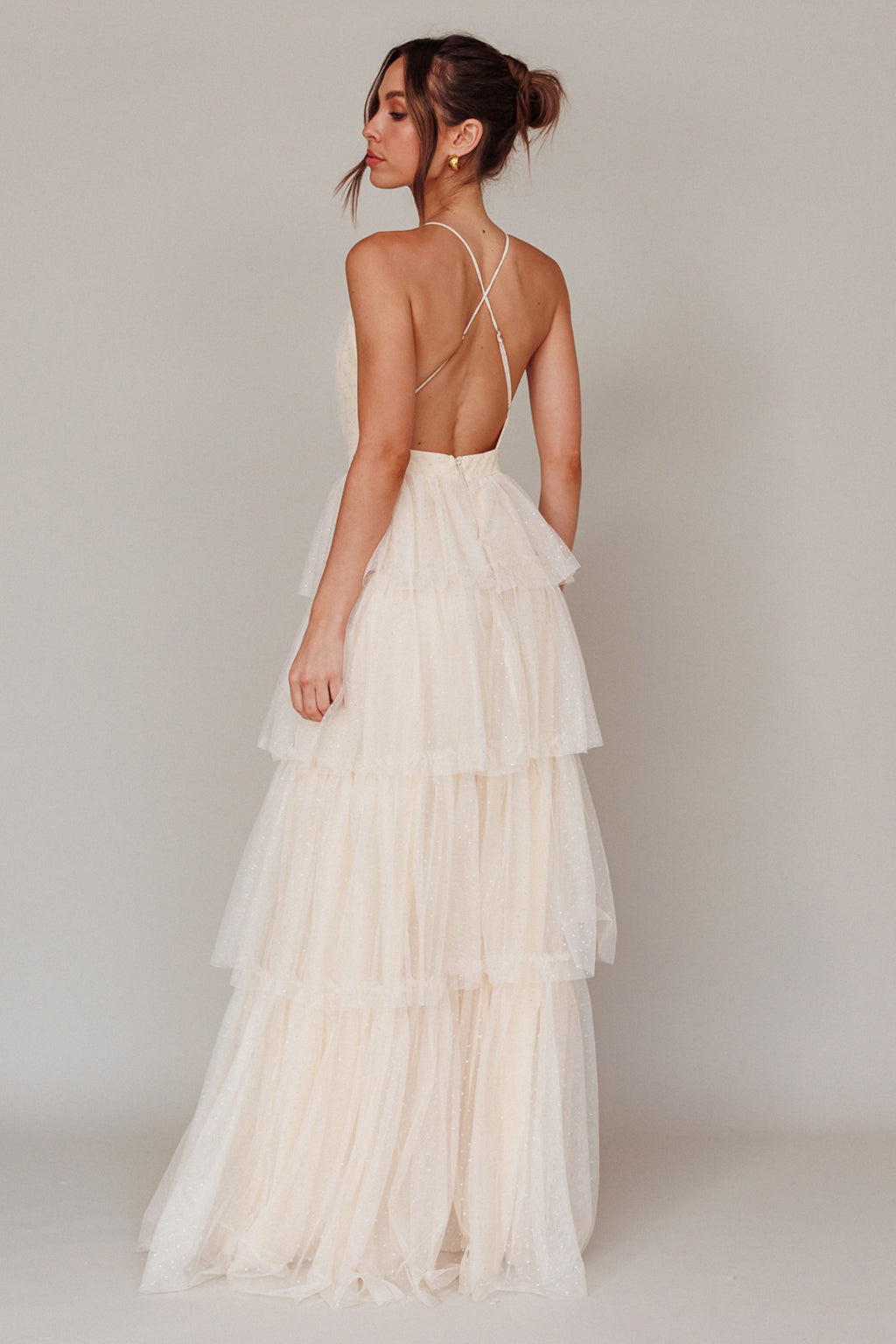 Seylah Tiered Frill Maxi Dress Glitter Cream by Selfie Leslie