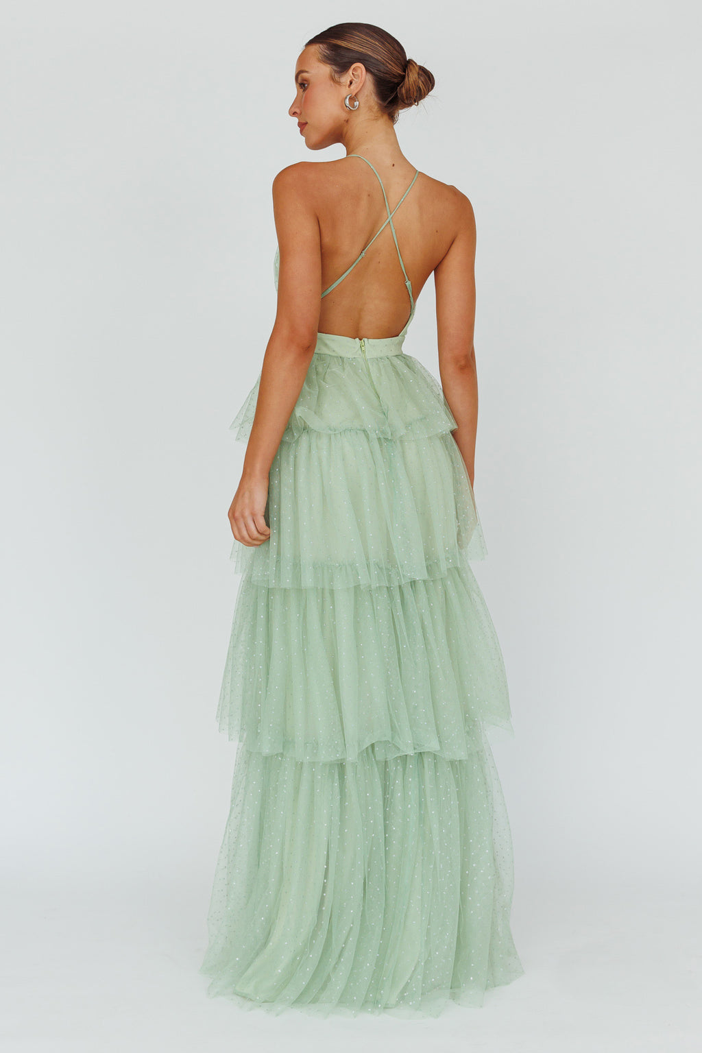 Seylah Tiered Frill Maxi Dress Glitter Sage by Selfie Leslie