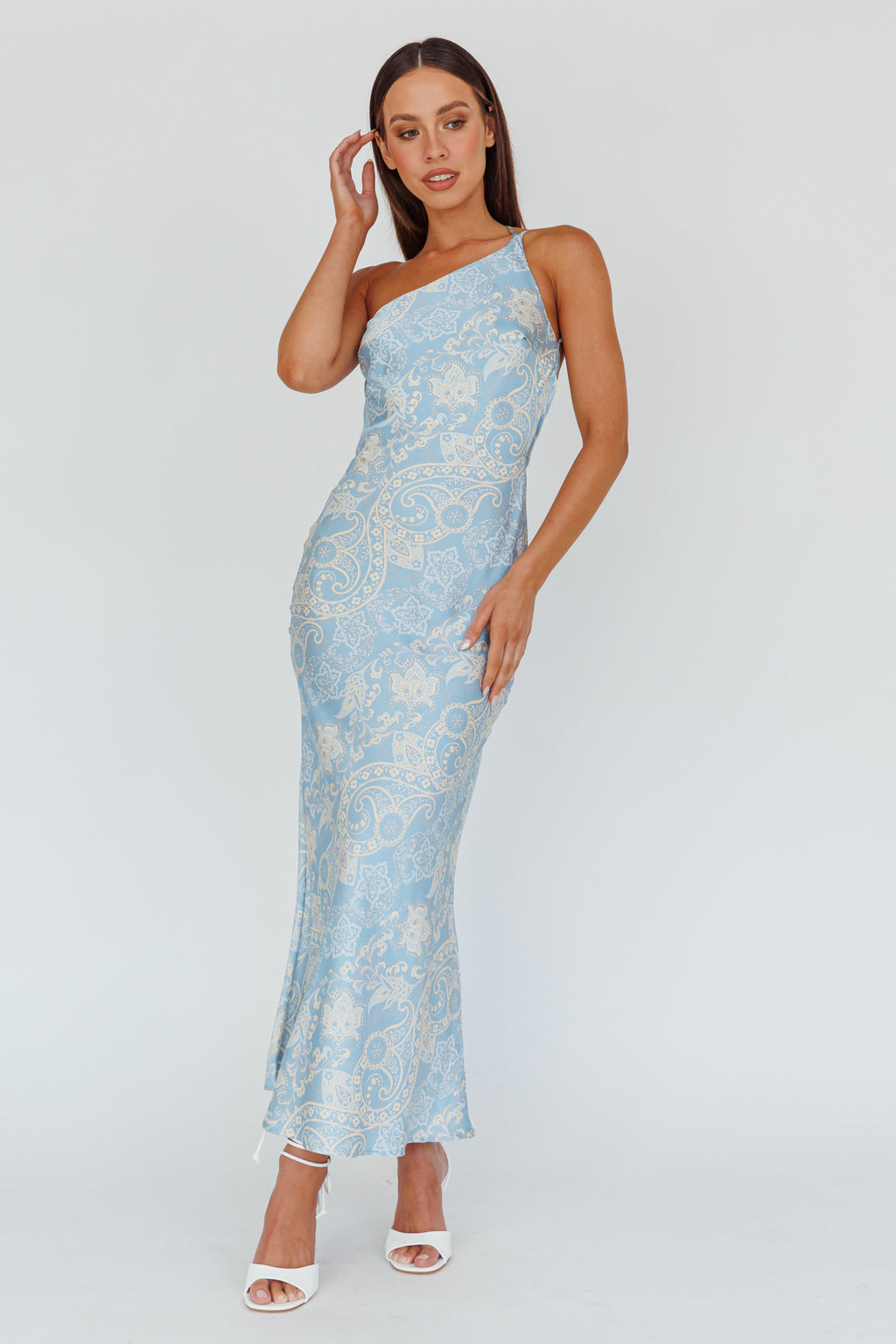 Eloah One-Shoulder Maxi Dress Blue Multi by Selfie Leslie