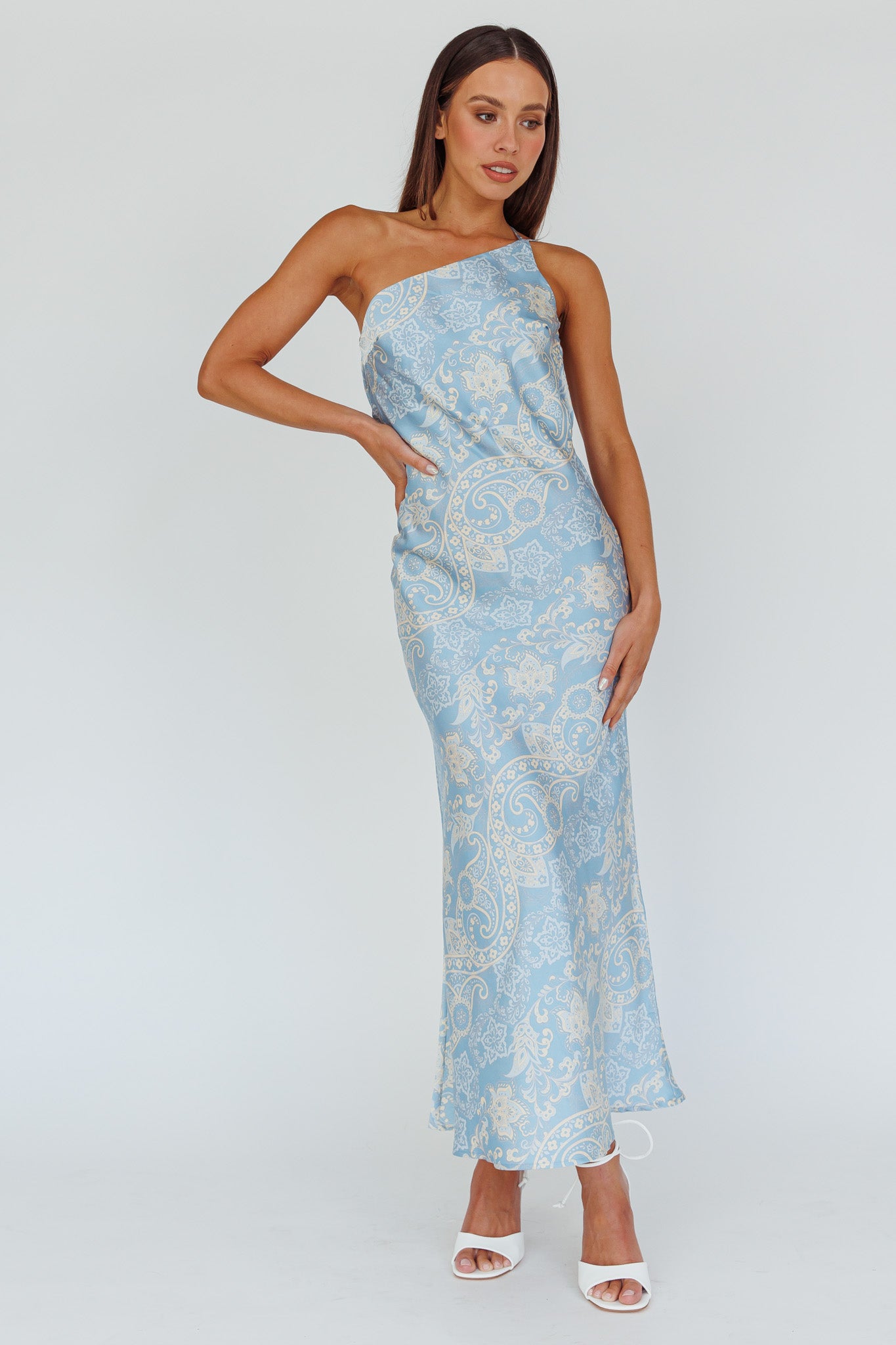Eloah One-Shoulder Maxi Dress Blue Multi by Selfie Leslie