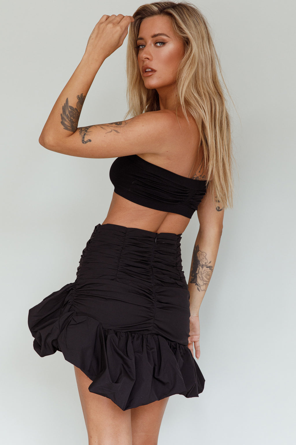 Gloria Puffed Hem Mini Skirt Black by Selfie Leslie