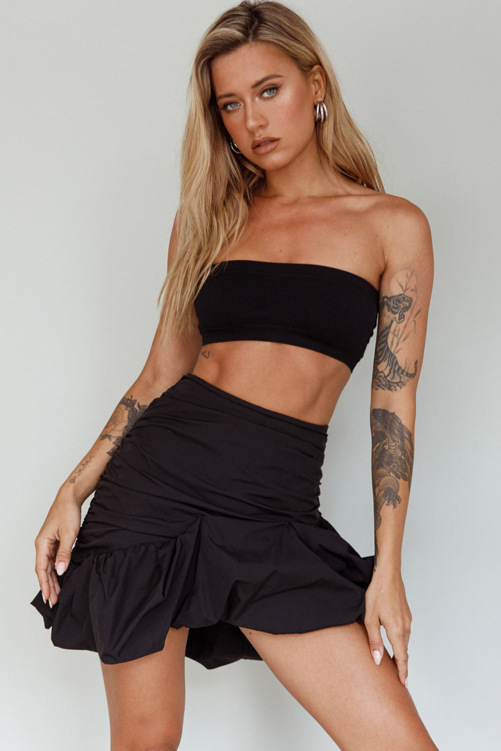 Gloria Puffed Hem Mini Skirt Black by Selfie Leslie