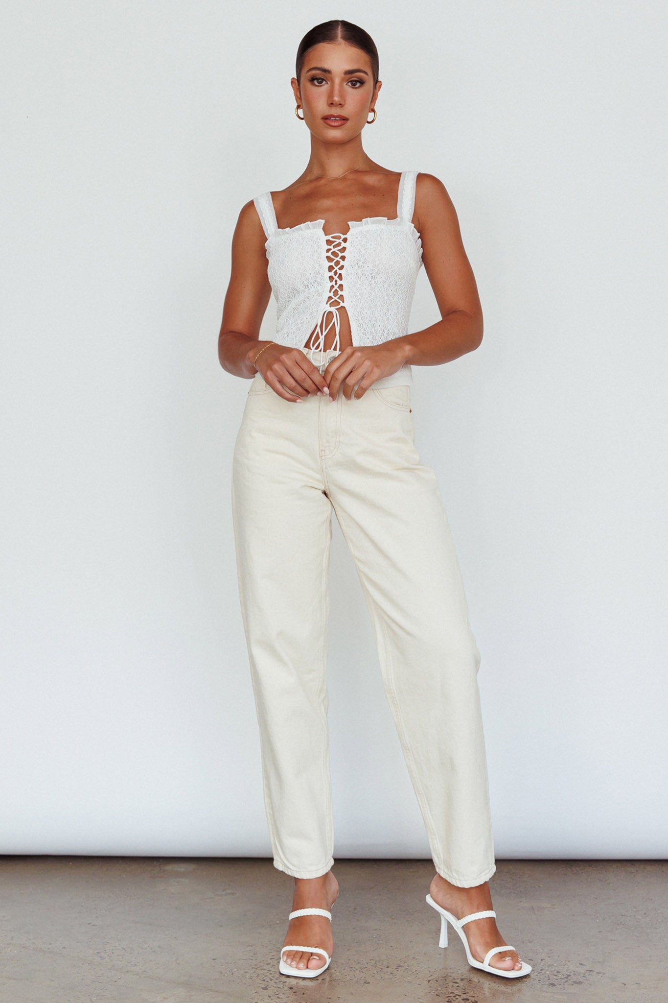 Never Miss Lace-Up Bust Top White by Selfie Leslie