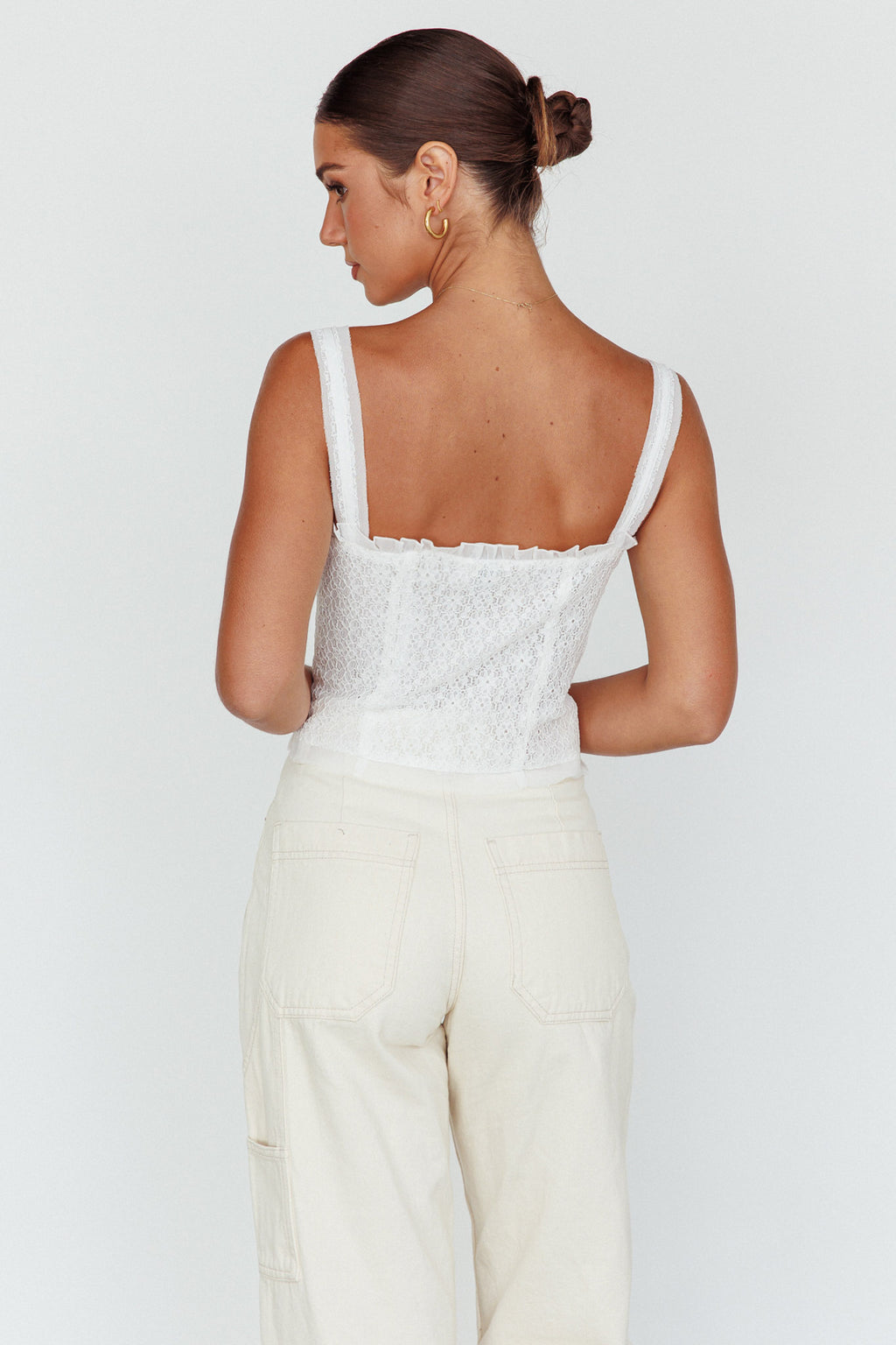 Never Miss Lace-Up Bust Top White by Selfie Leslie
