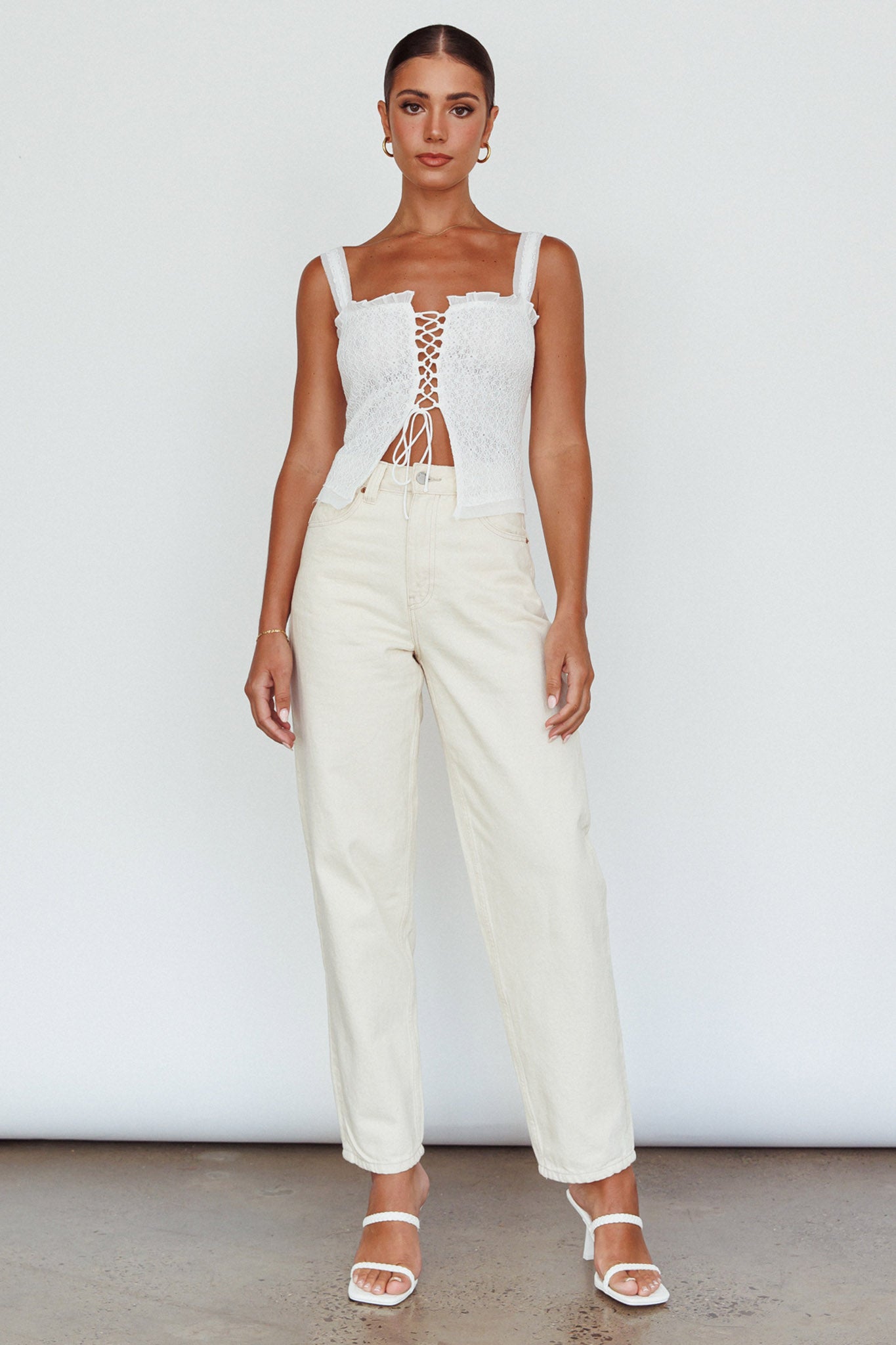 Never Miss Lace-Up Bust Top White by Selfie Leslie