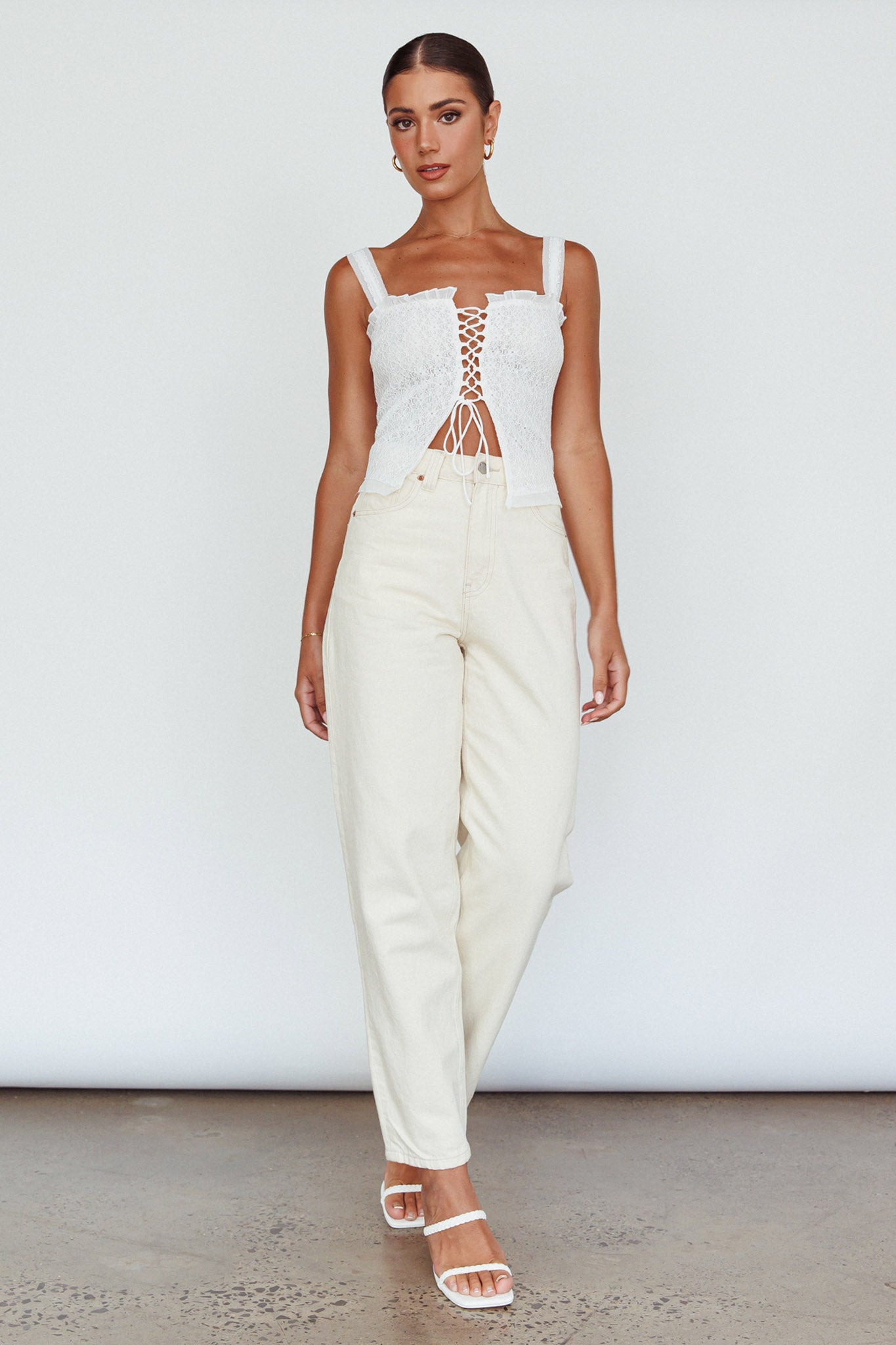 Never Miss Lace-Up Bust Top White by Selfie Leslie