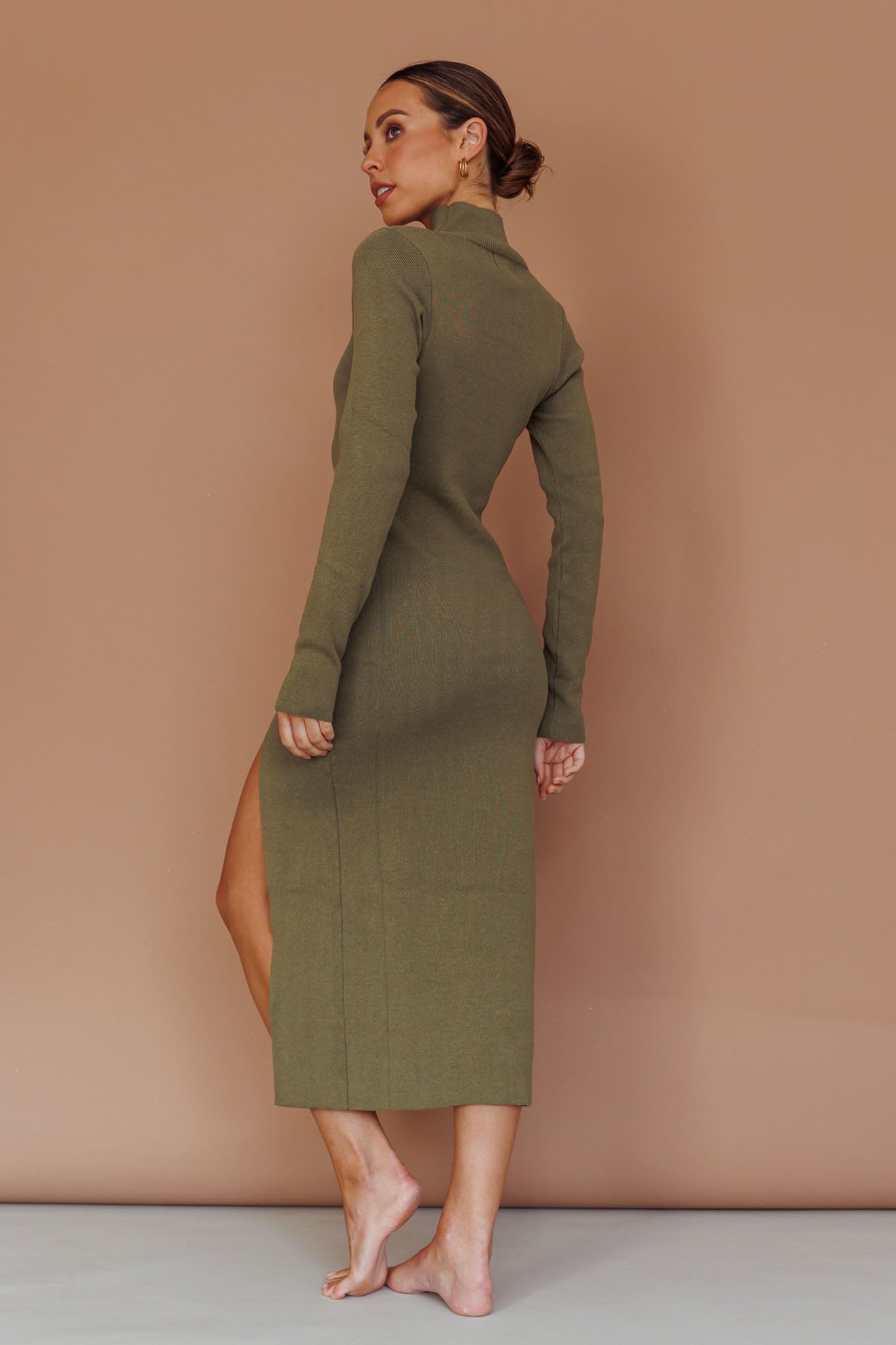 Get Acquainted Cut-Out Bust Midi Dress Olive by Selfie Leslie