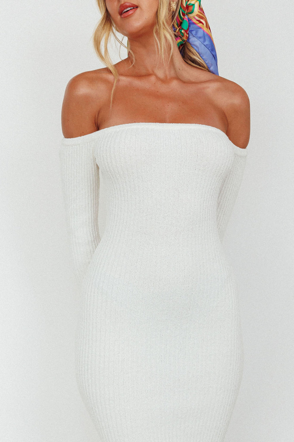 Briar Off-Shoulder Knit Midi Dress Off White by Selfie Leslie