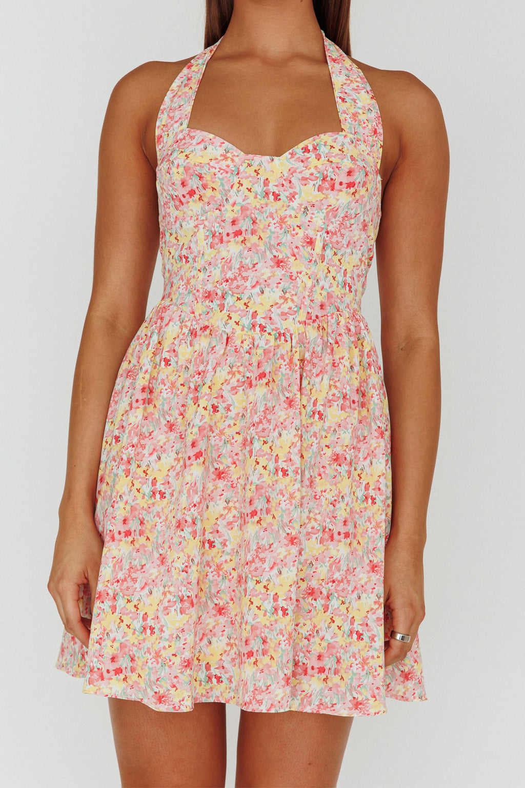 Hey Baby Halterneck Mini Dress Pink Floral by Selfie Leslie