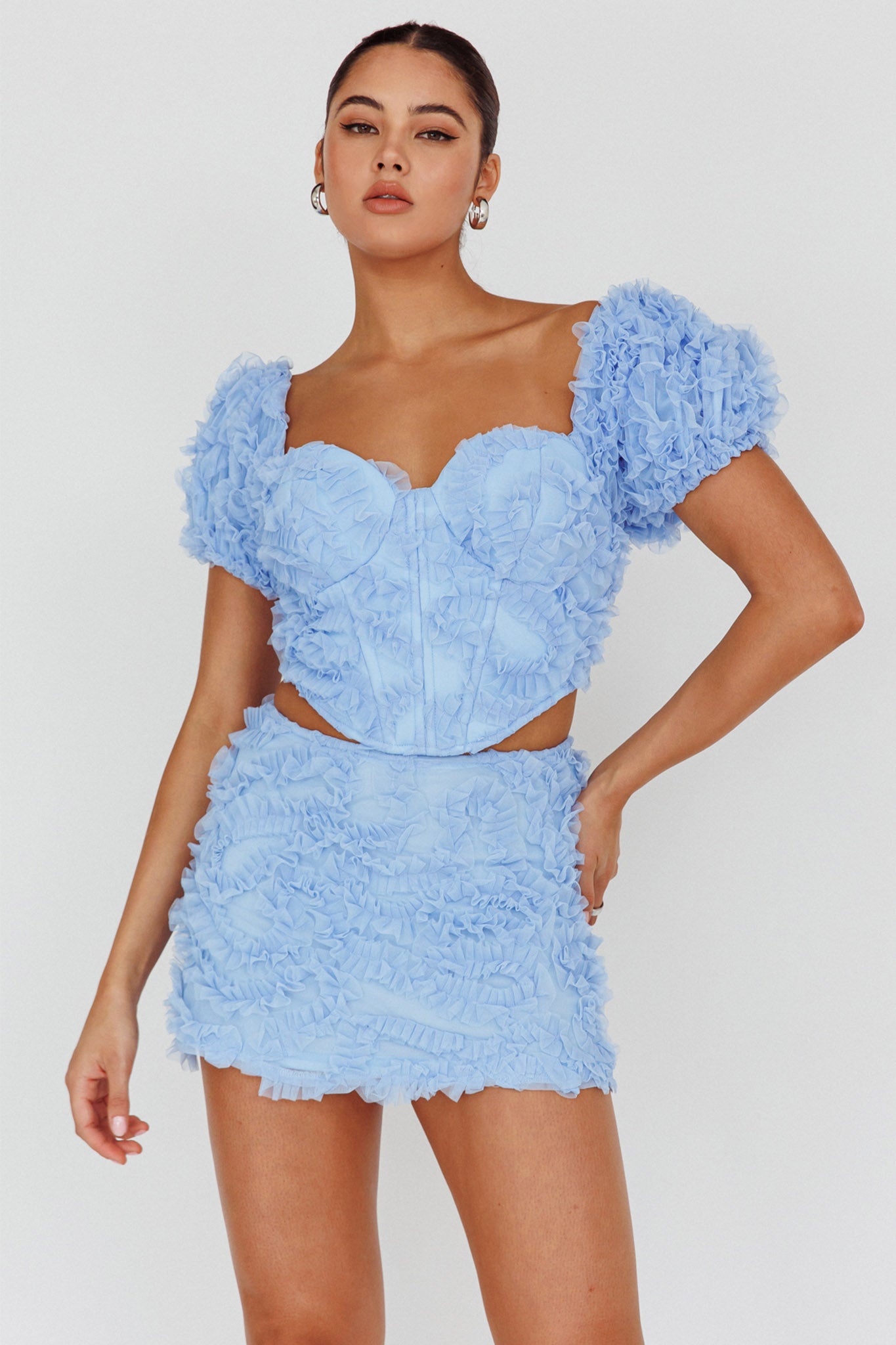 Cielito Embellished Crop Top Light Blue by Selfie Leslie