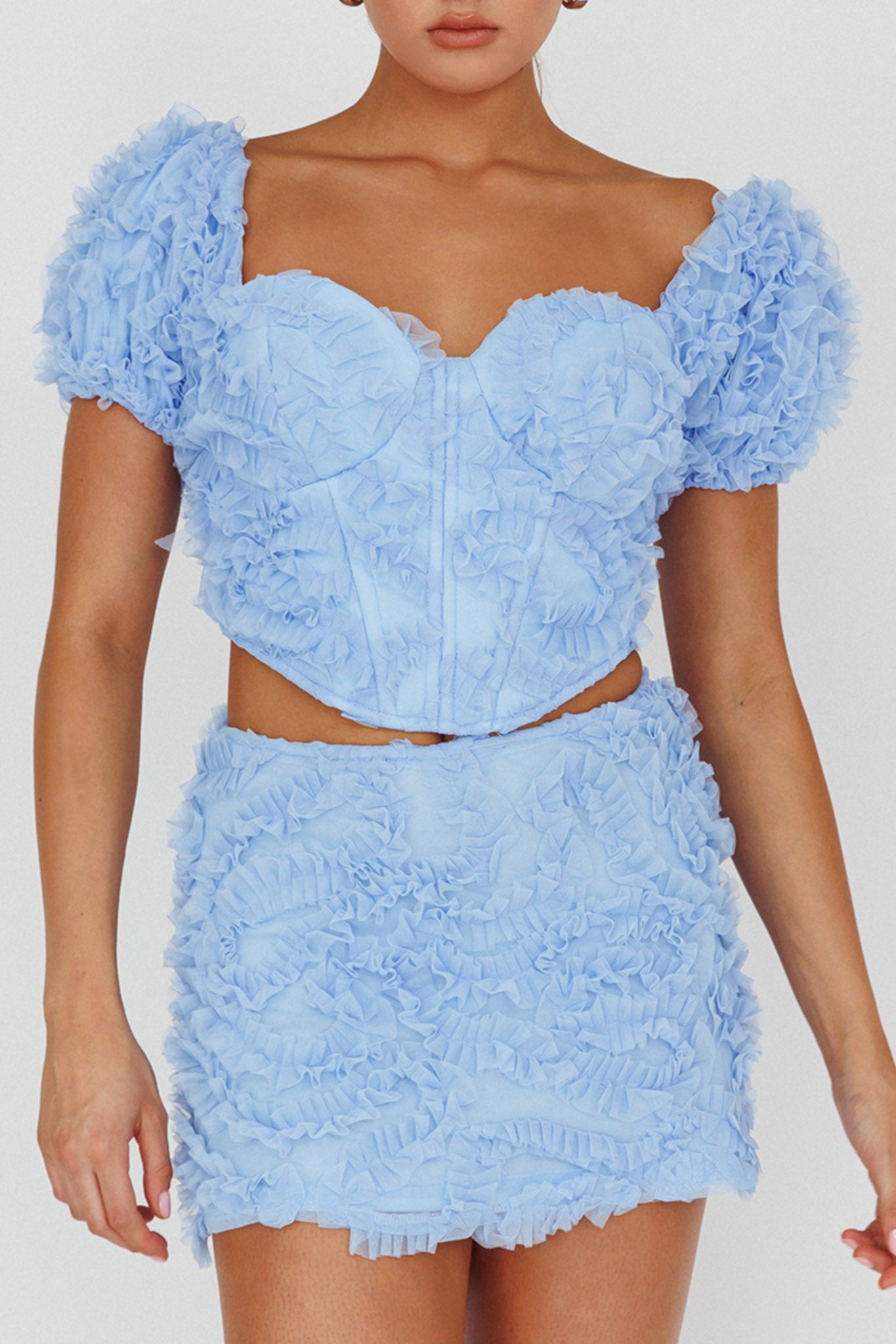 Cielito Embellished Crop Top Light Blue by Selfie Leslie