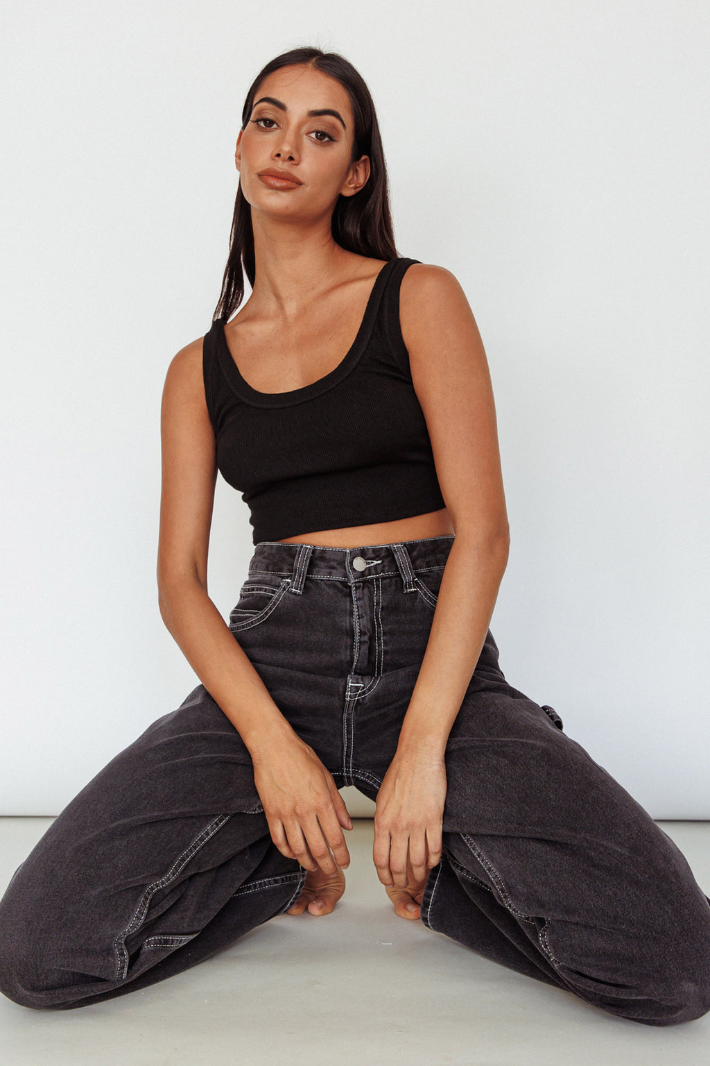 Drifting Ribbed Crop Top Black by Selfie Leslie