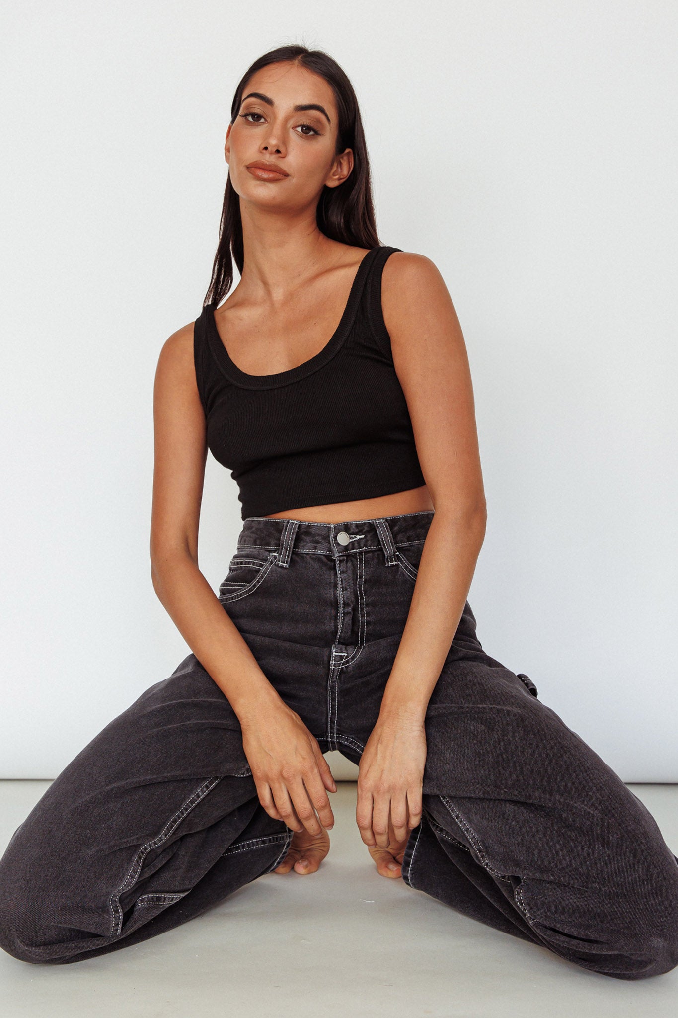 Drifting Ribbed Crop Top Black by Selfie Leslie