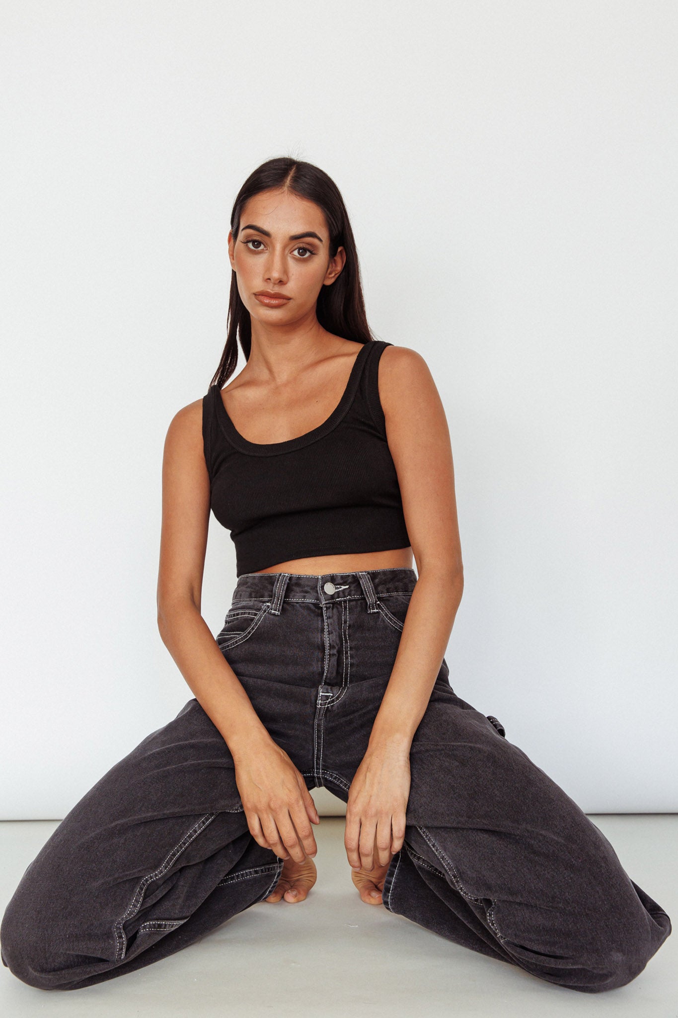 Drifting Ribbed Crop Top Black by Selfie Leslie