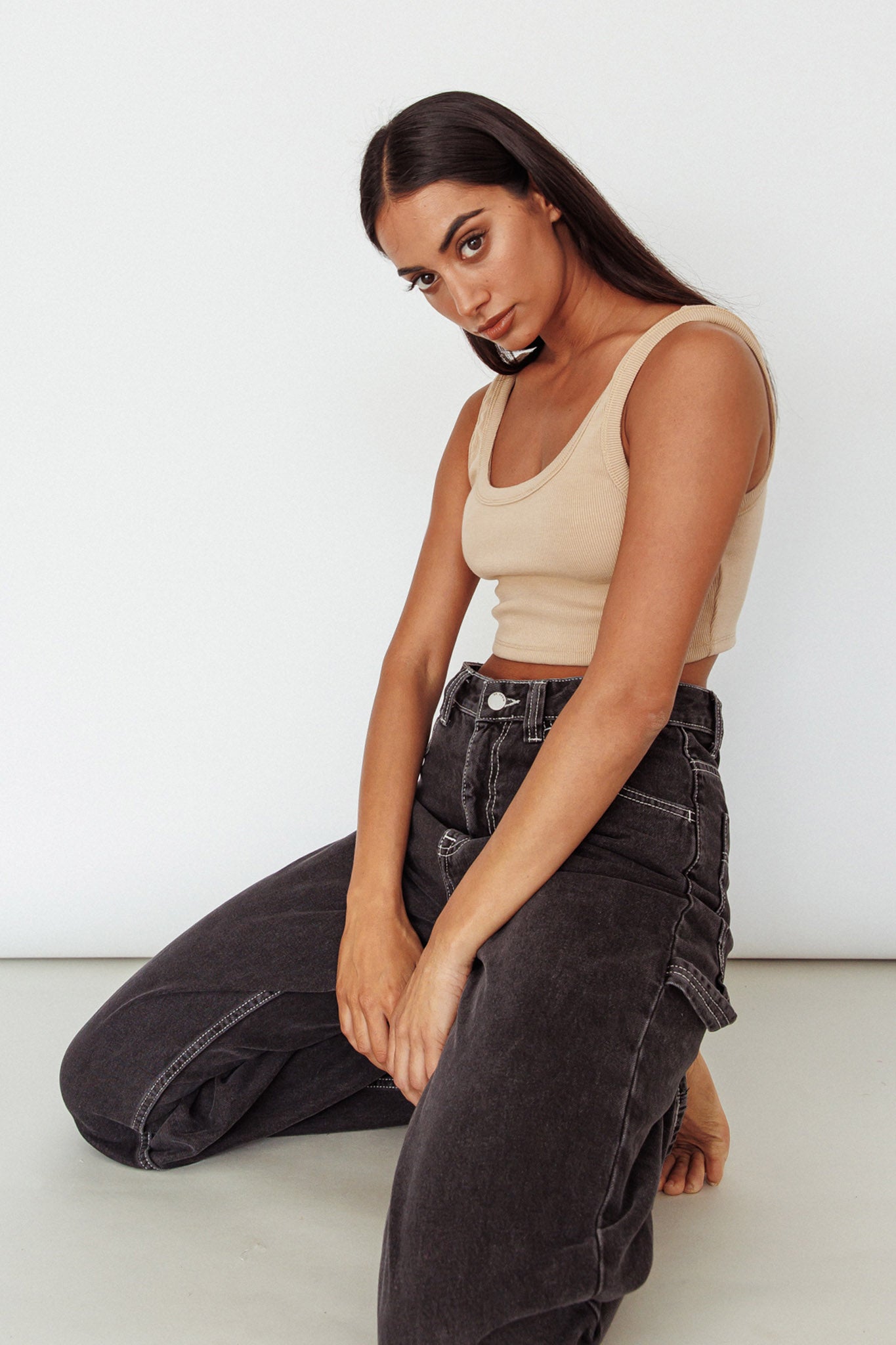 Drifting Ribbed Crop Top Tan by Selfie Leslie