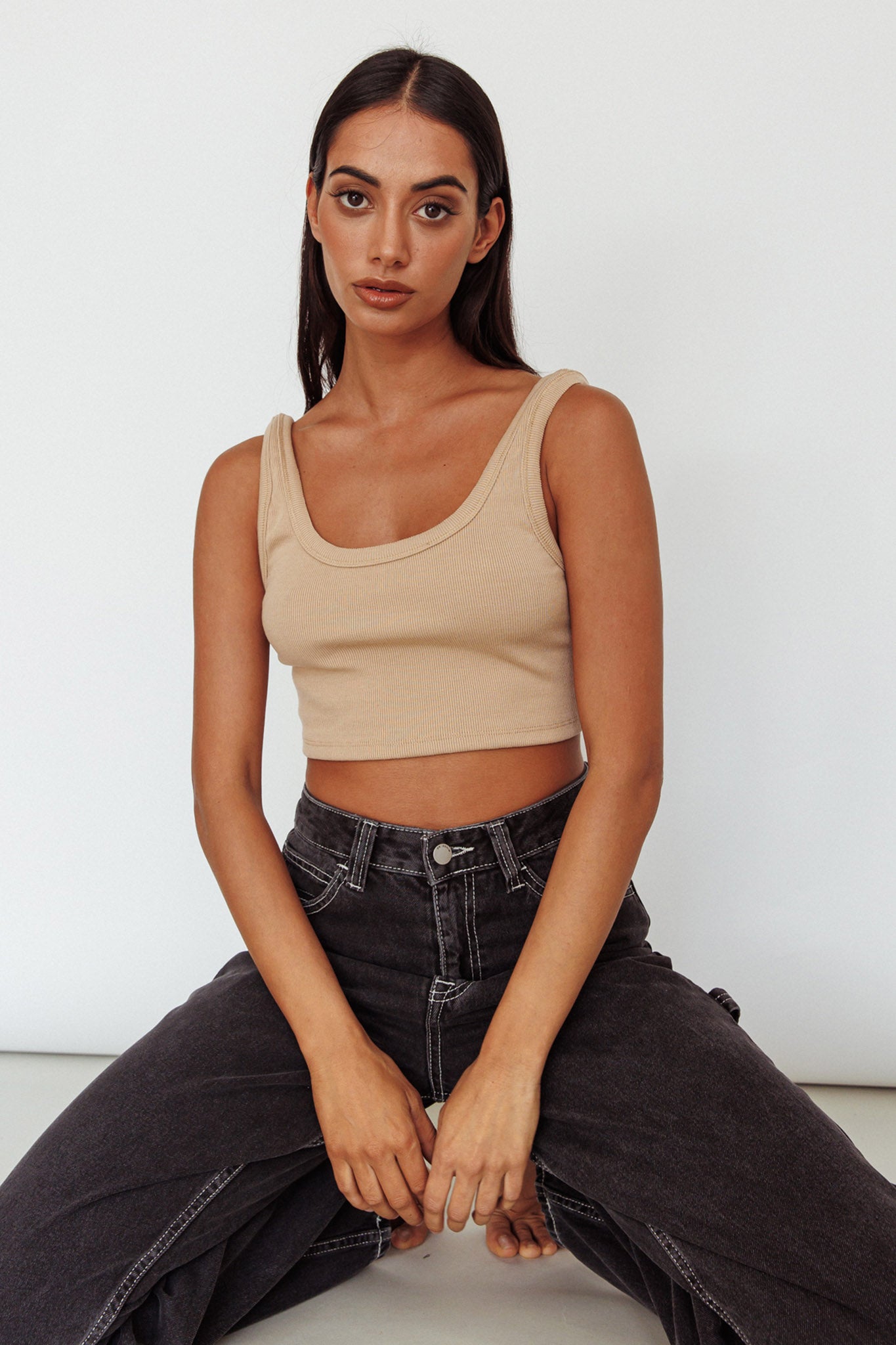 Drifting Ribbed Crop Top Tan by Selfie Leslie