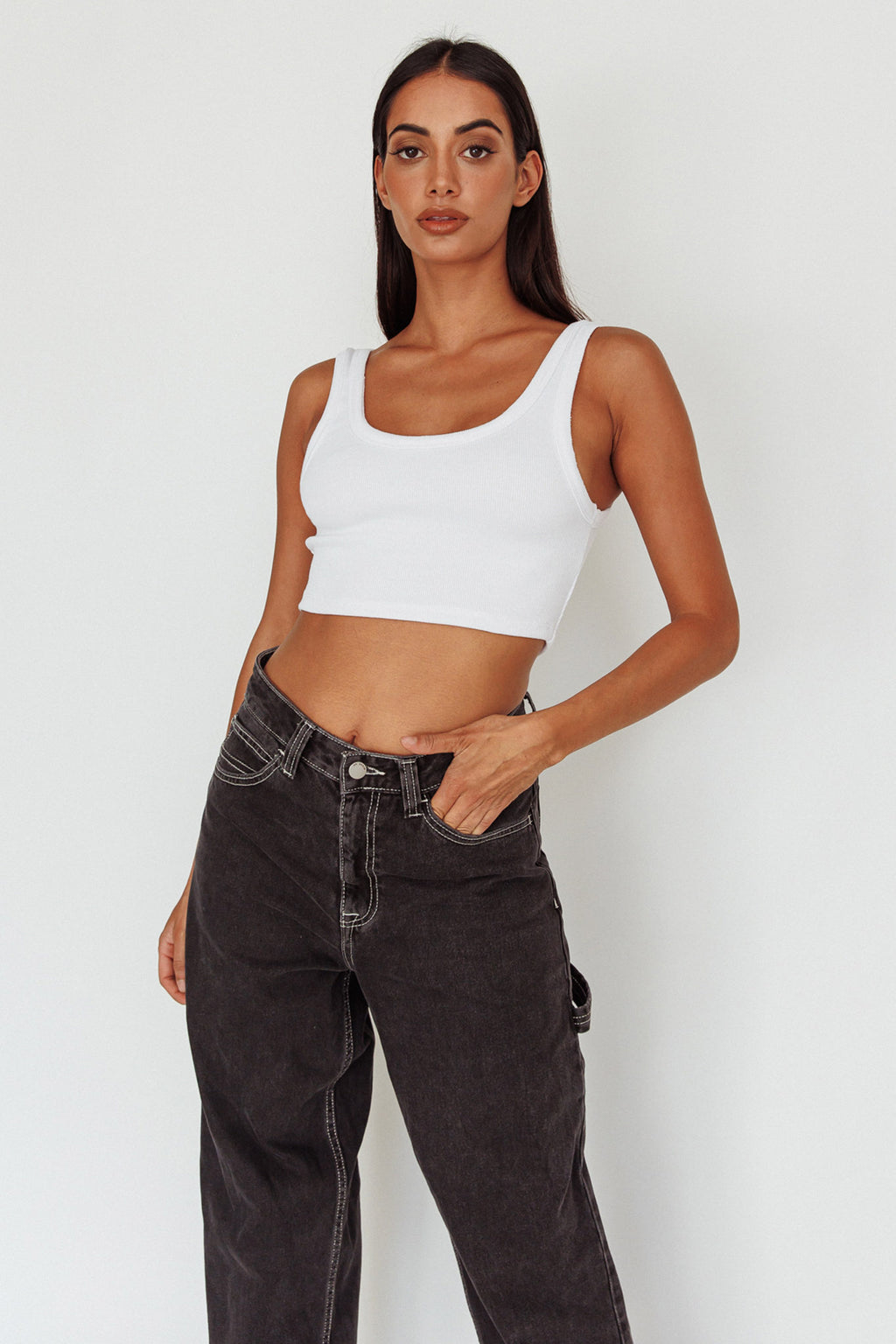 Drifting Ribbed Crop Top White by Selfie Leslie