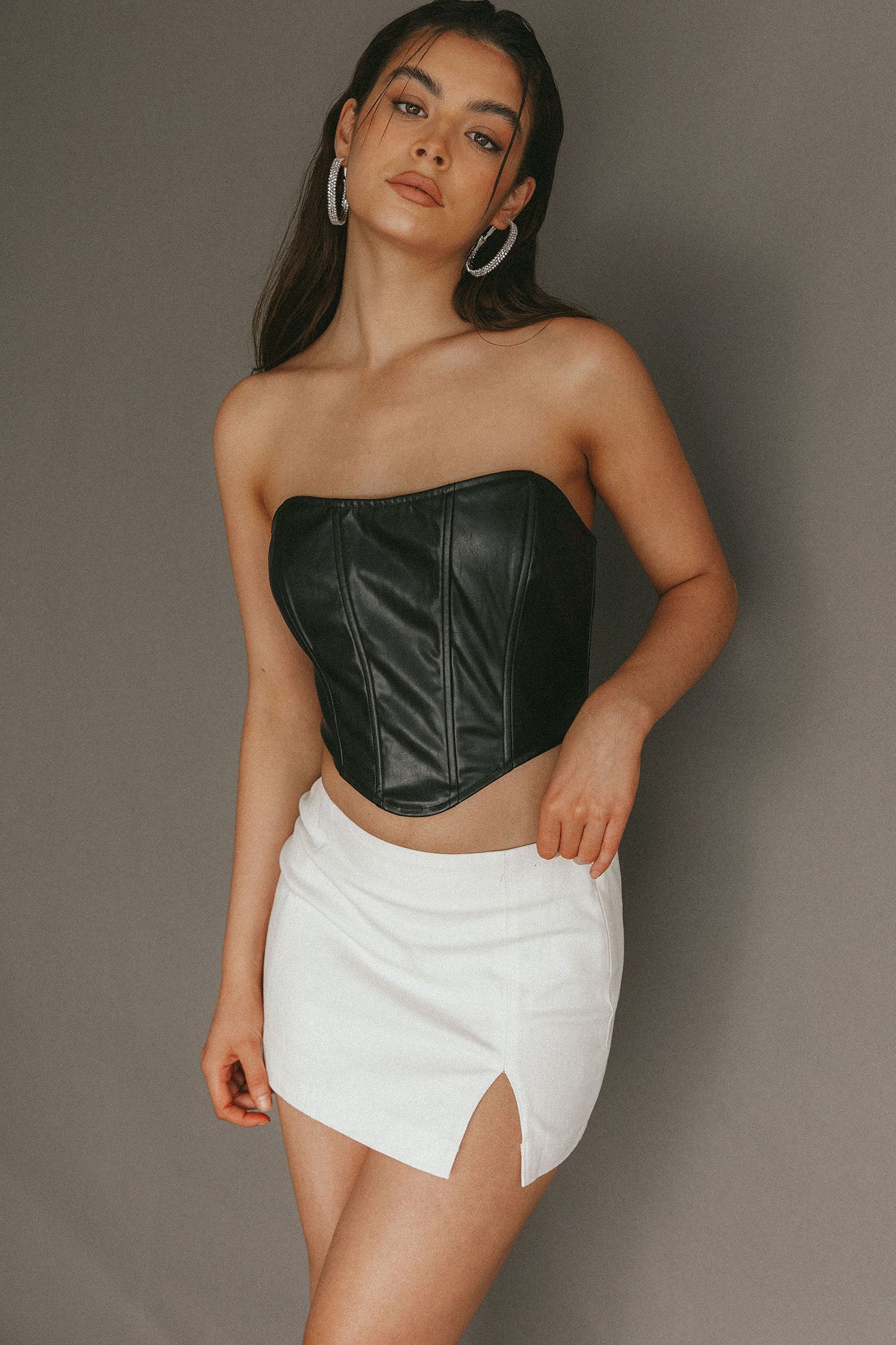 Lucked Out Split Mini Skirt White by Selfie Leslie