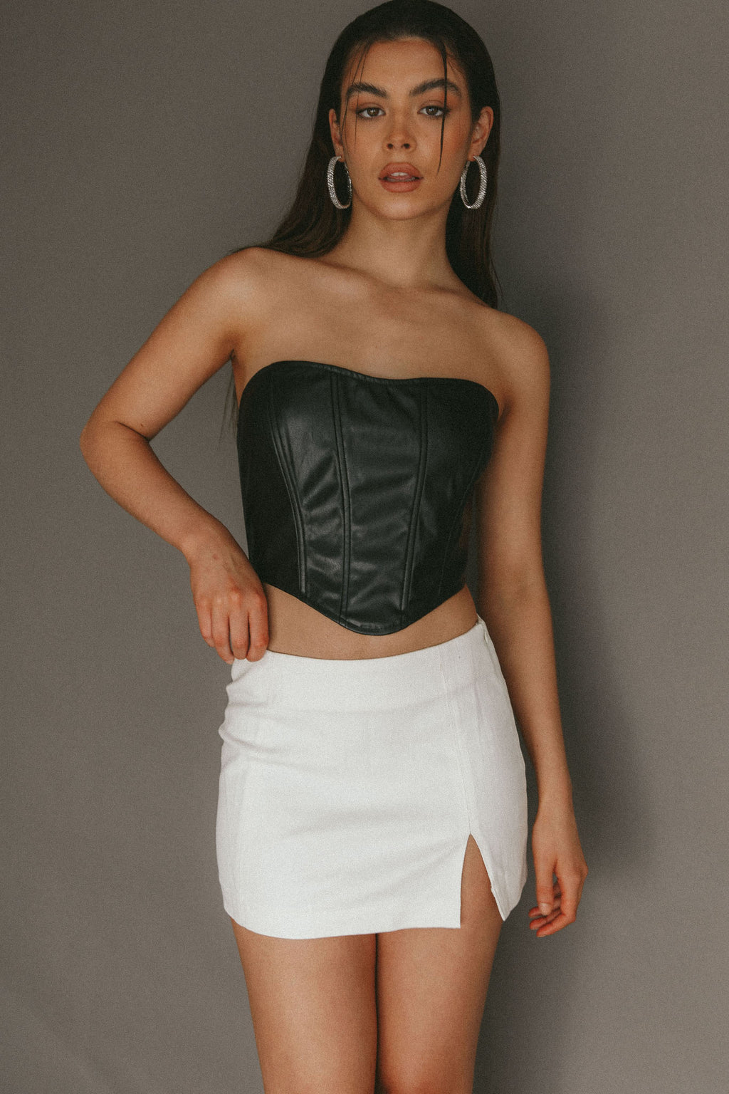 Lucked Out Split Mini Skirt White by Selfie Leslie