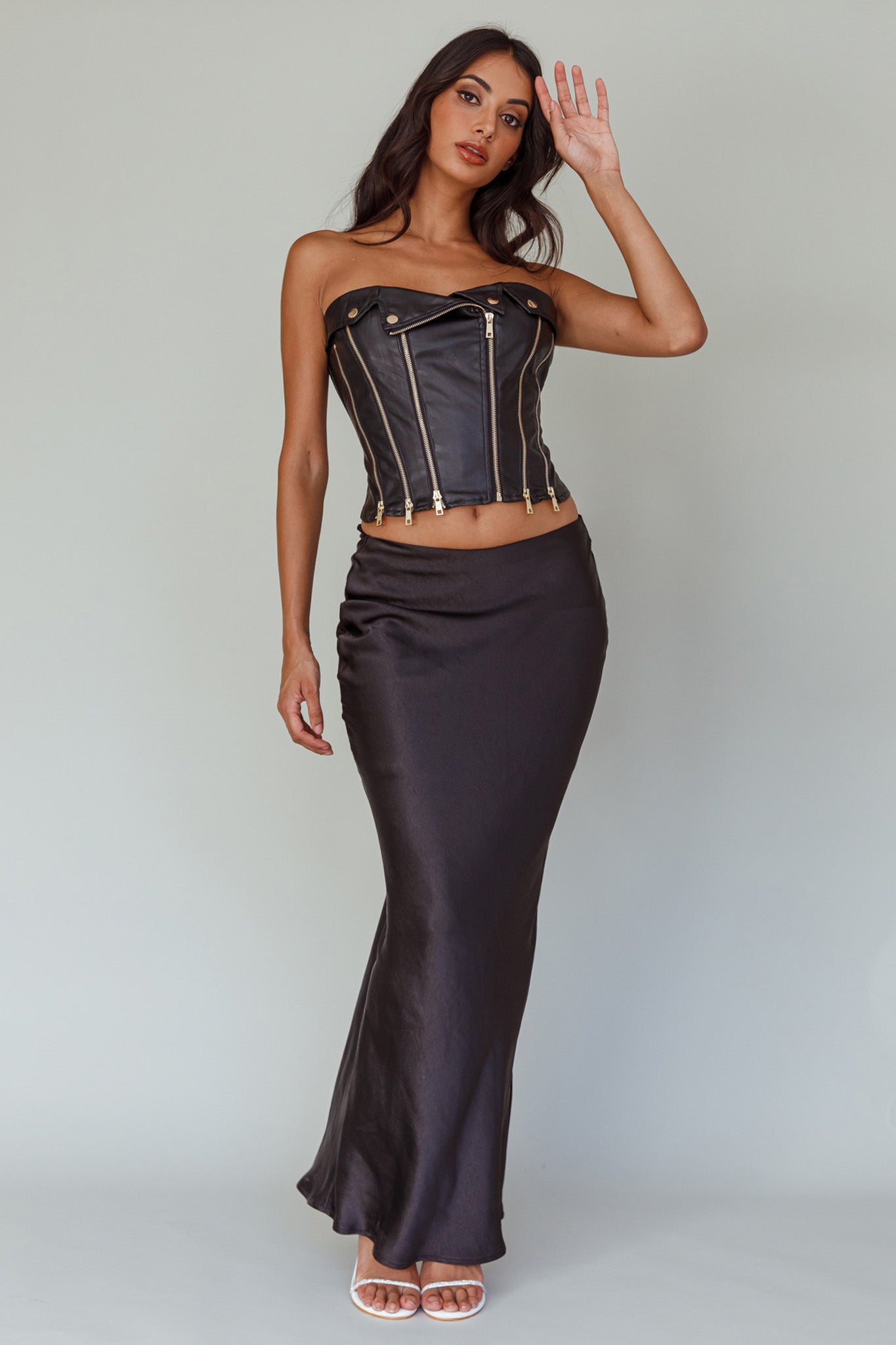 Moto Strapless Zipper Top Black by Selfie Leslie