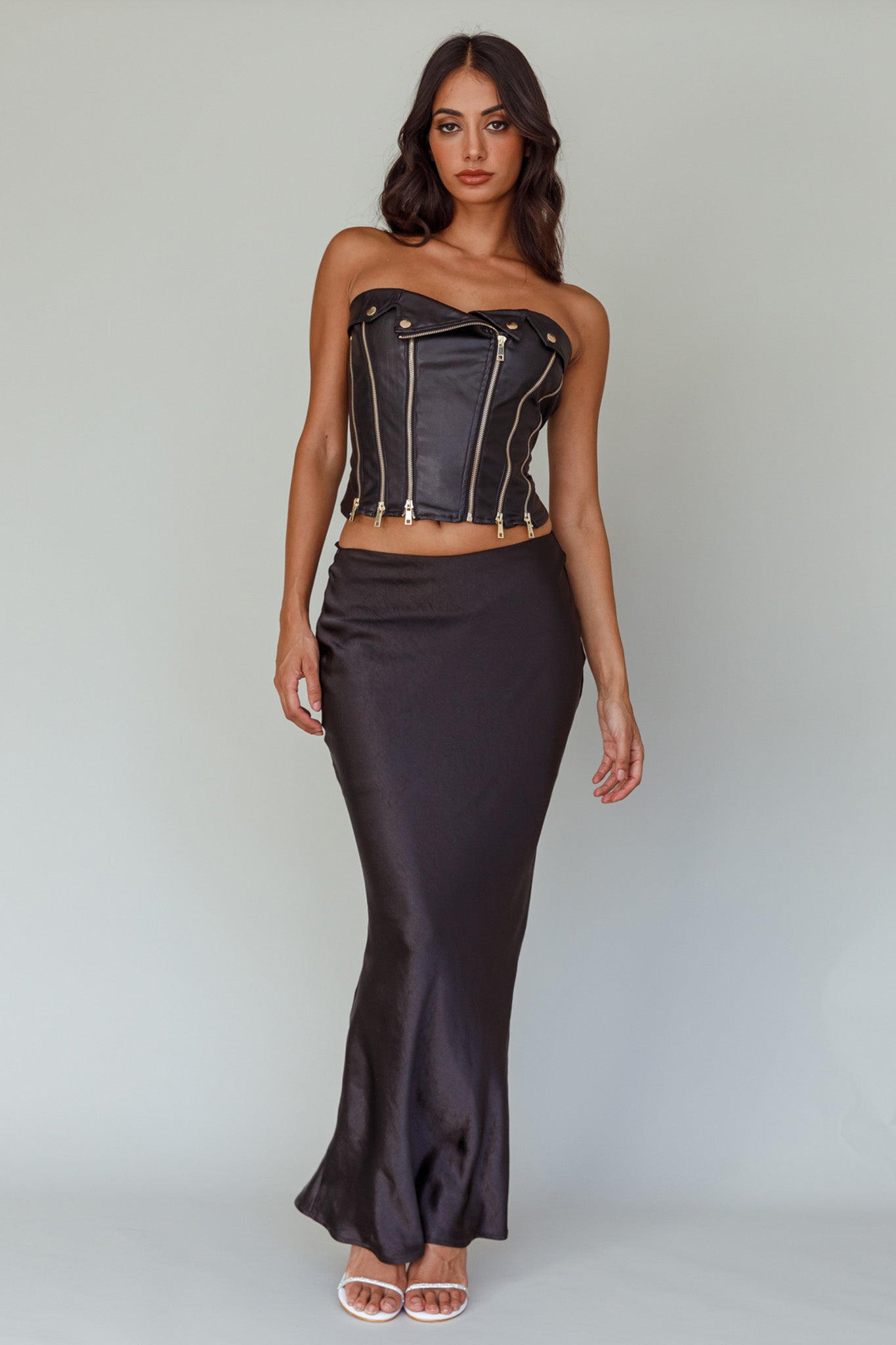 Moto Strapless Zipper Top Black by Selfie Leslie