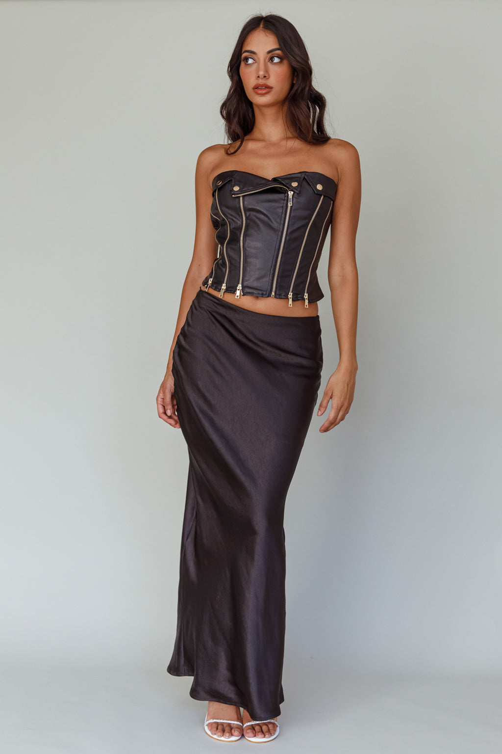 Moto Strapless Zipper Top Black by Selfie Leslie