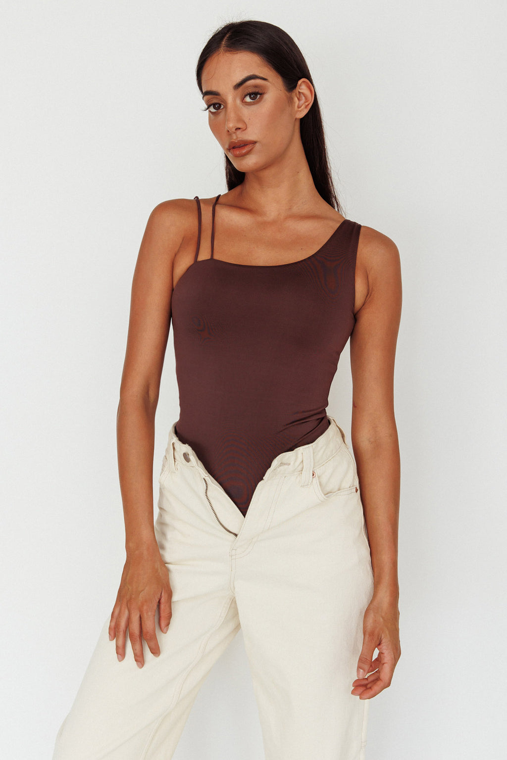 Bare Double Strap Bodysuit Brown by Selfie Leslie