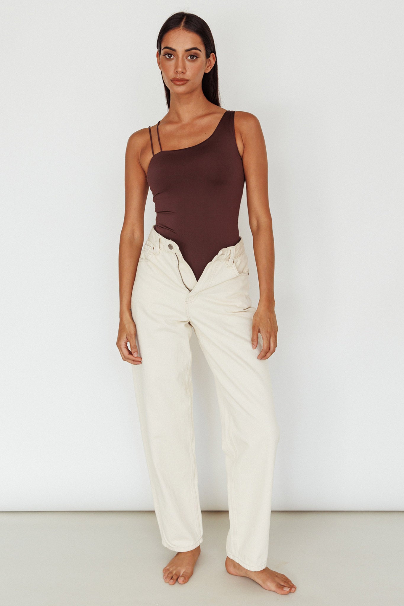 Bare Double Strap Bodysuit Brown by Selfie Leslie