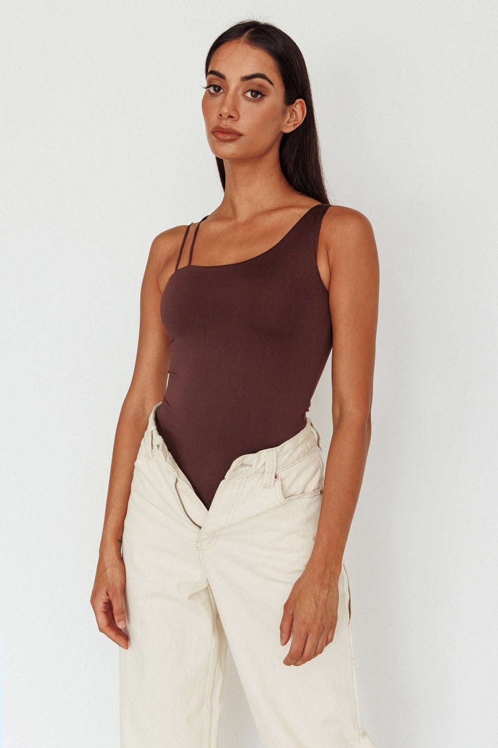 Bare Double Strap Bodysuit Brown by Selfie Leslie
