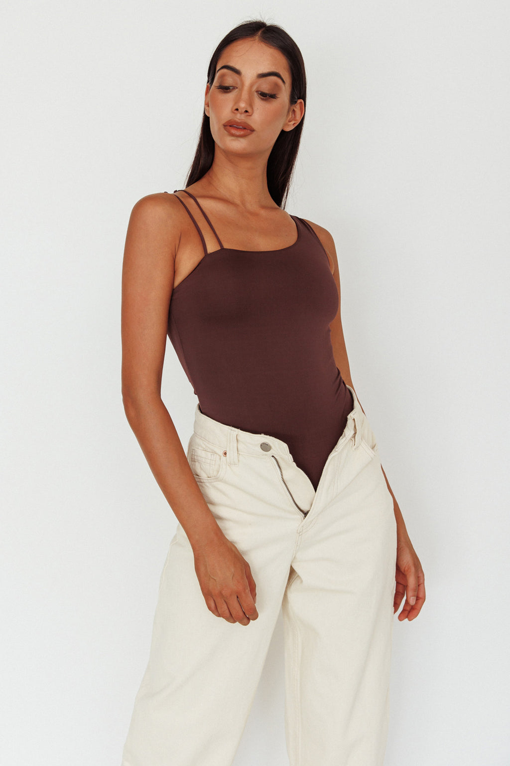Bare Double Strap Bodysuit Brown by Selfie Leslie