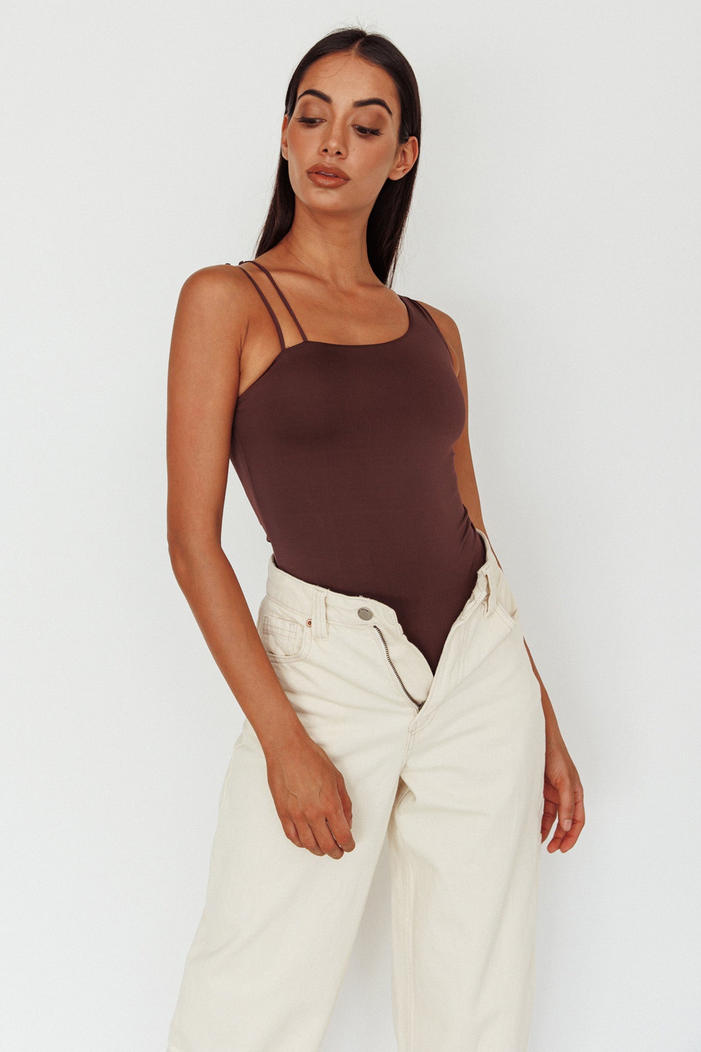 Bare Double Strap Bodysuit Brown by Selfie Leslie