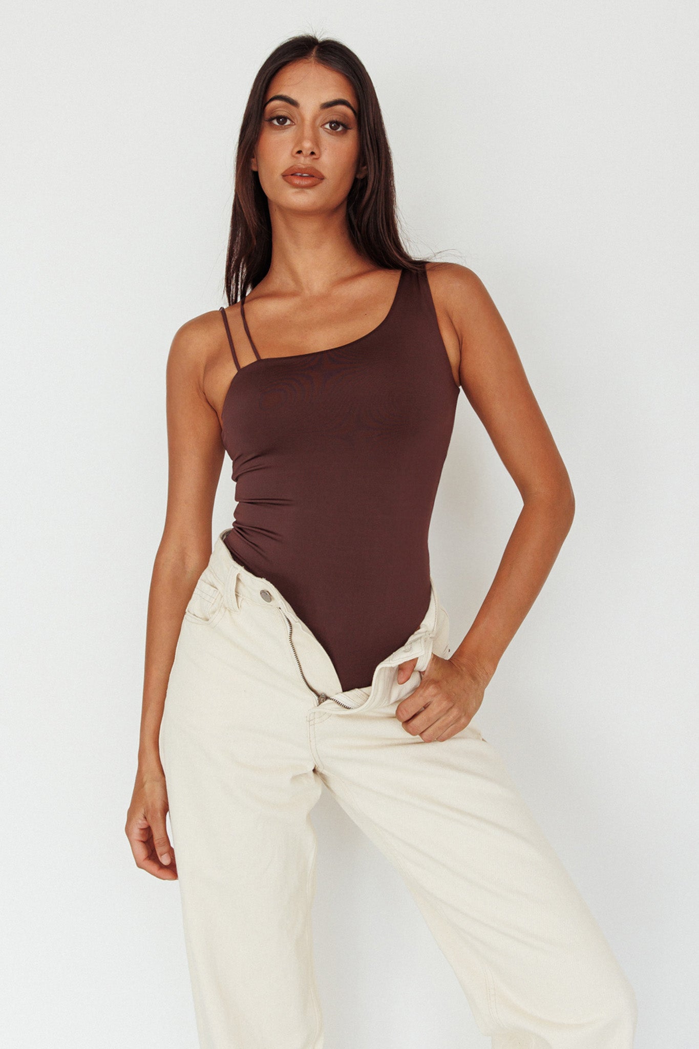 Bare Double Strap Bodysuit Brown by Selfie Leslie