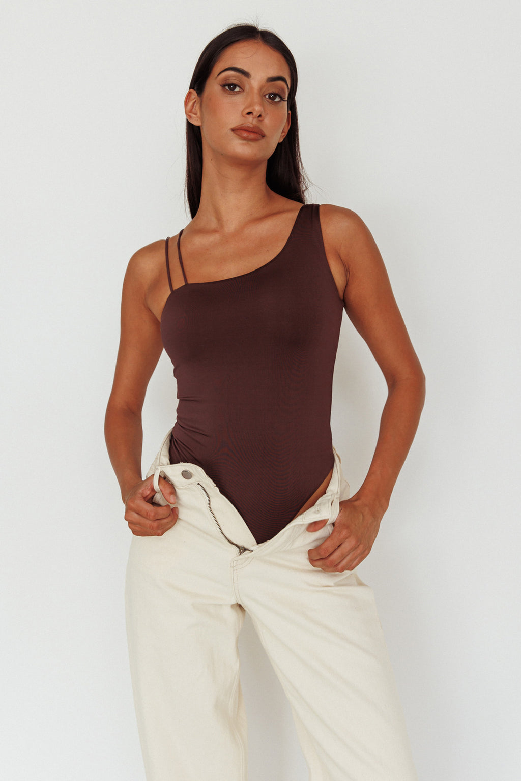 Bare Double Strap Bodysuit Brown by Selfie Leslie