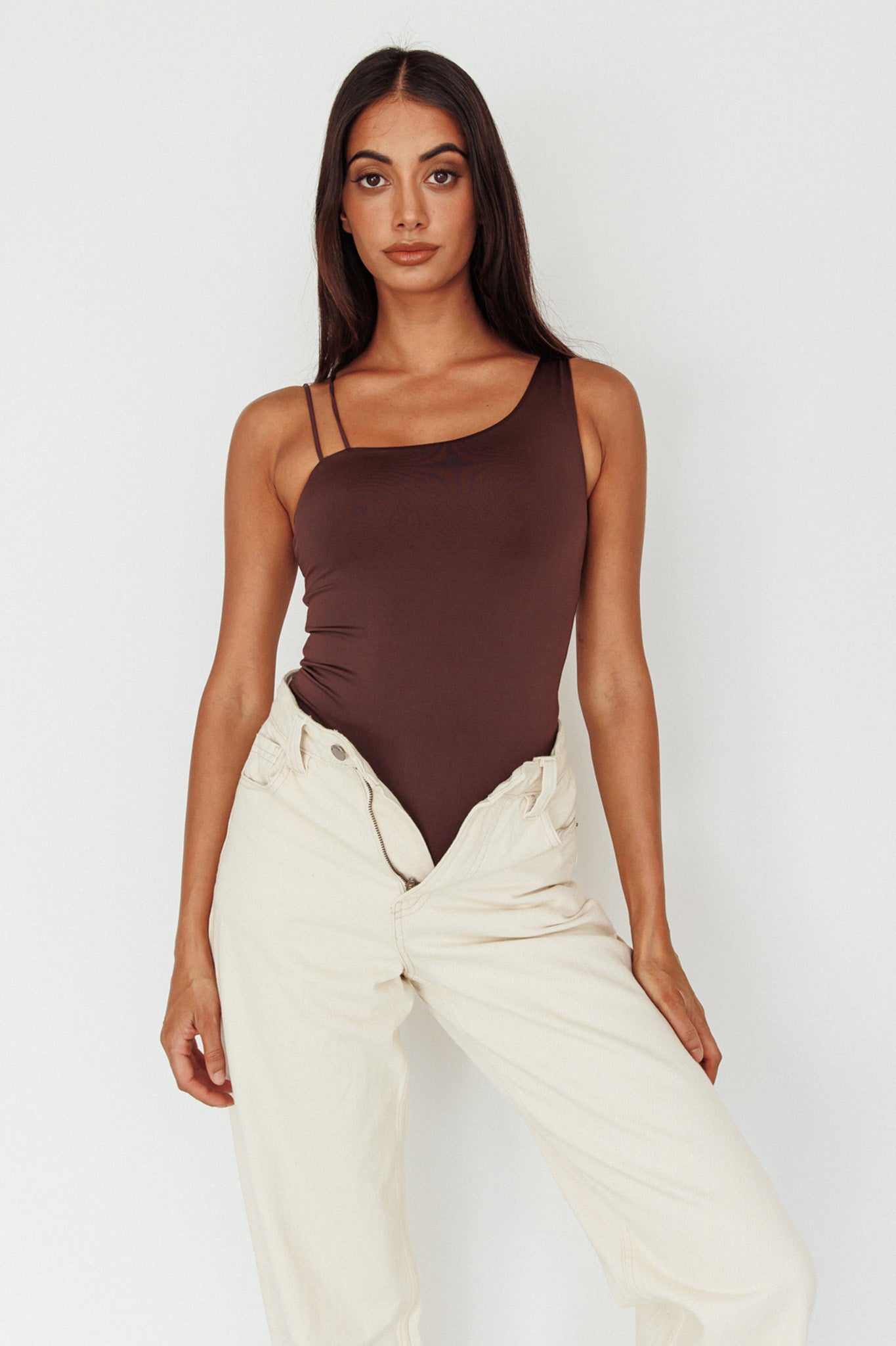 Bare Double Strap Bodysuit Brown by Selfie Leslie