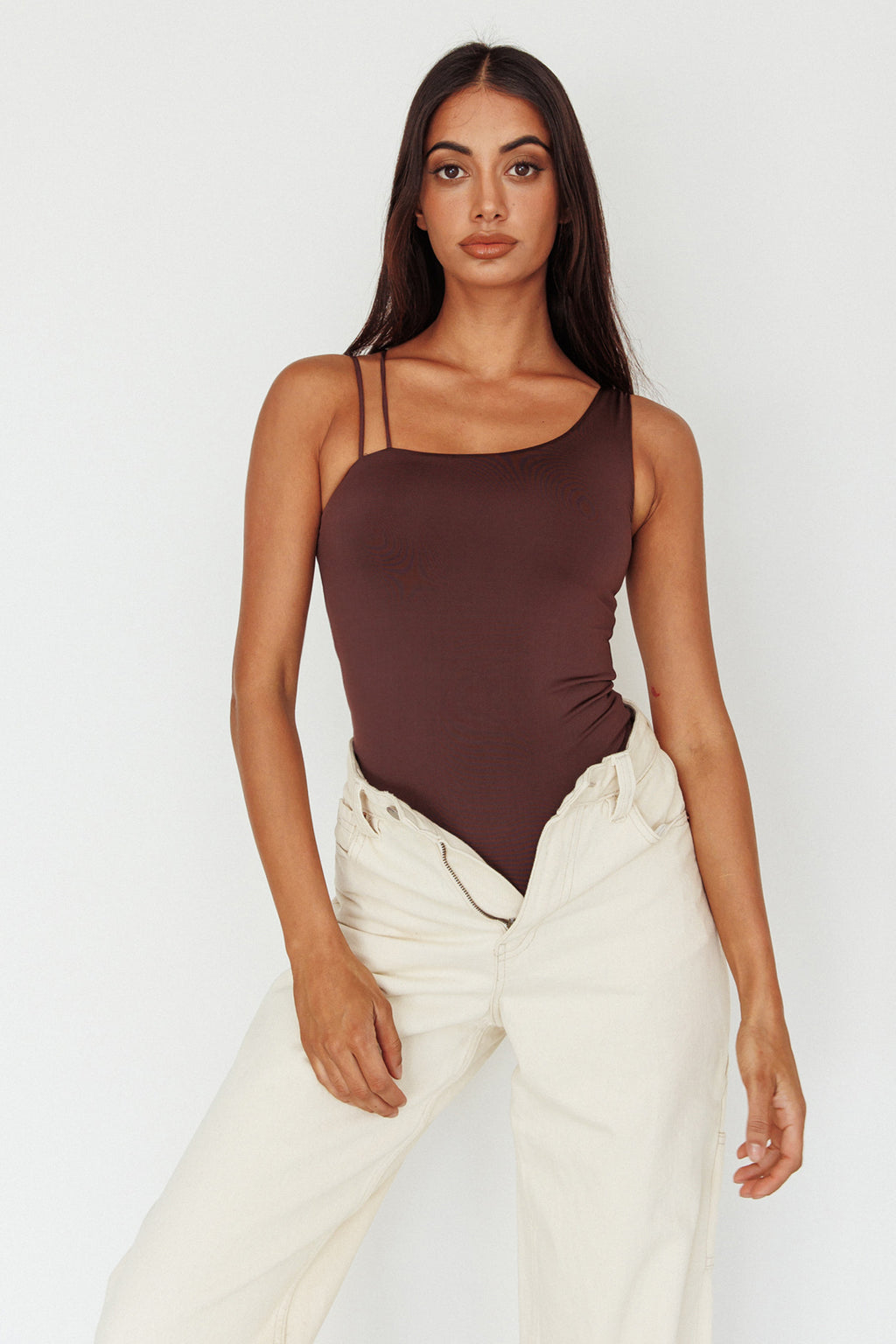 Bare Double Strap Bodysuit Brown by Selfie Leslie